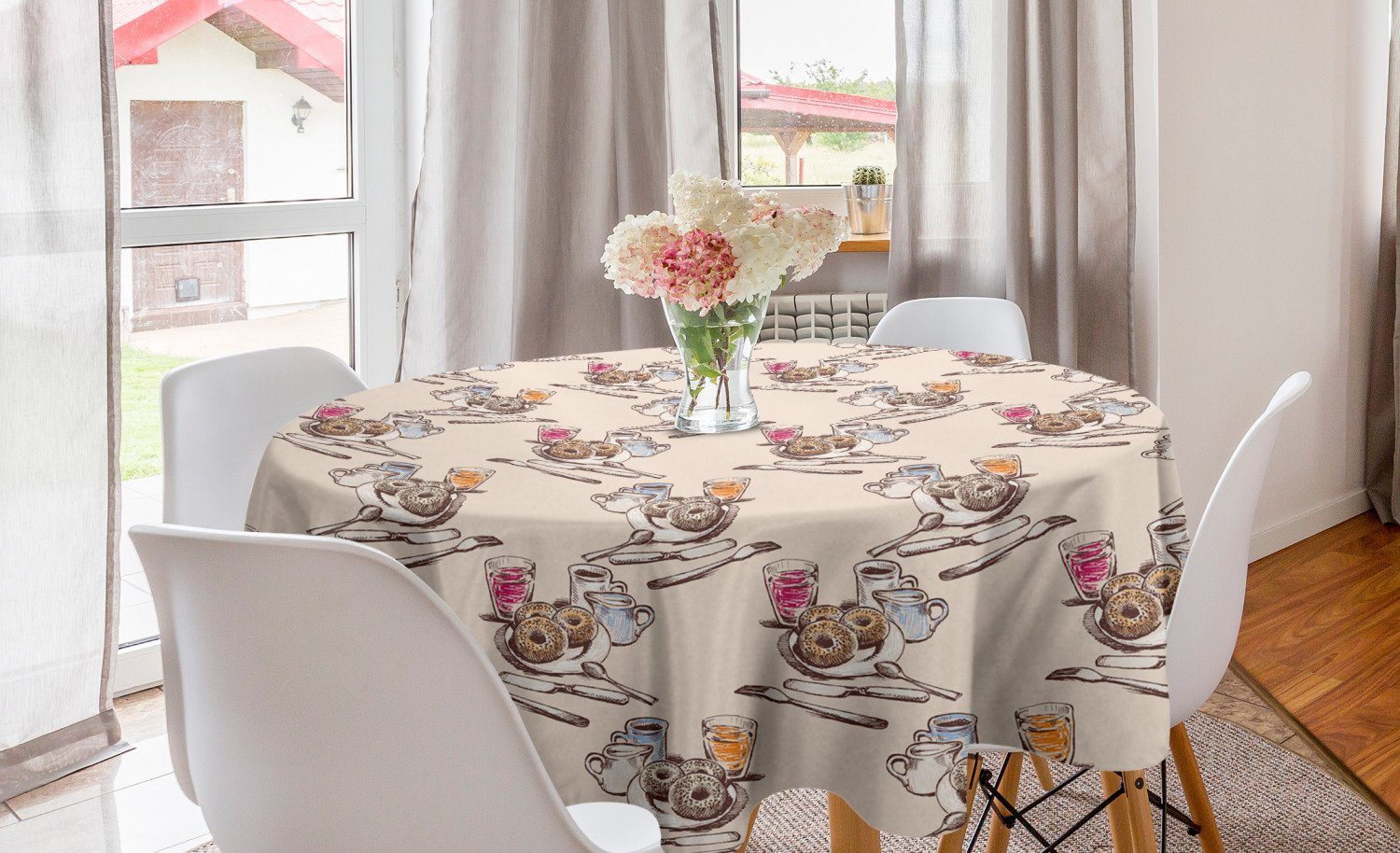 Abakuhaus Tischdecke Kreis Tischdecke Abdeckung für Esszimmer Küche Dekoration, Frühstück Kaffee Donuts und Säfte