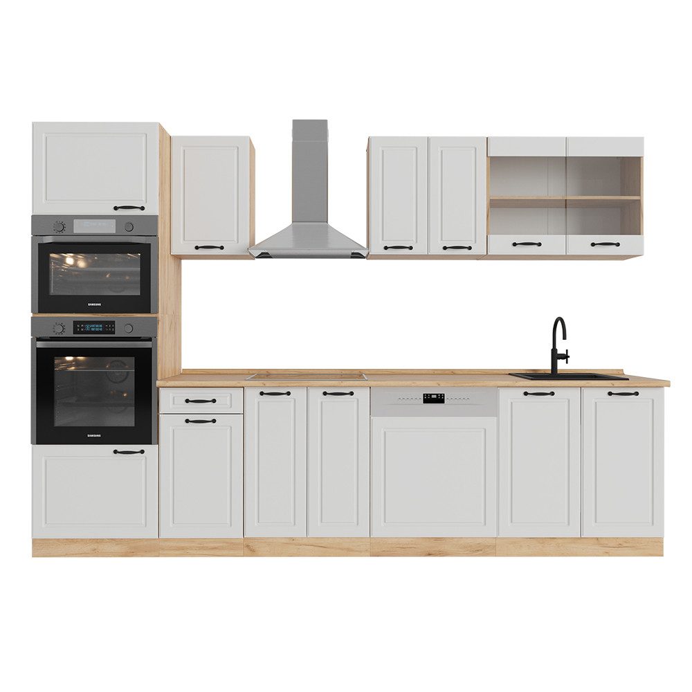 Vicco Küchenzeile R-Line, Weiß Landhaus/Goldkraft Eiche, günstig online kaufen