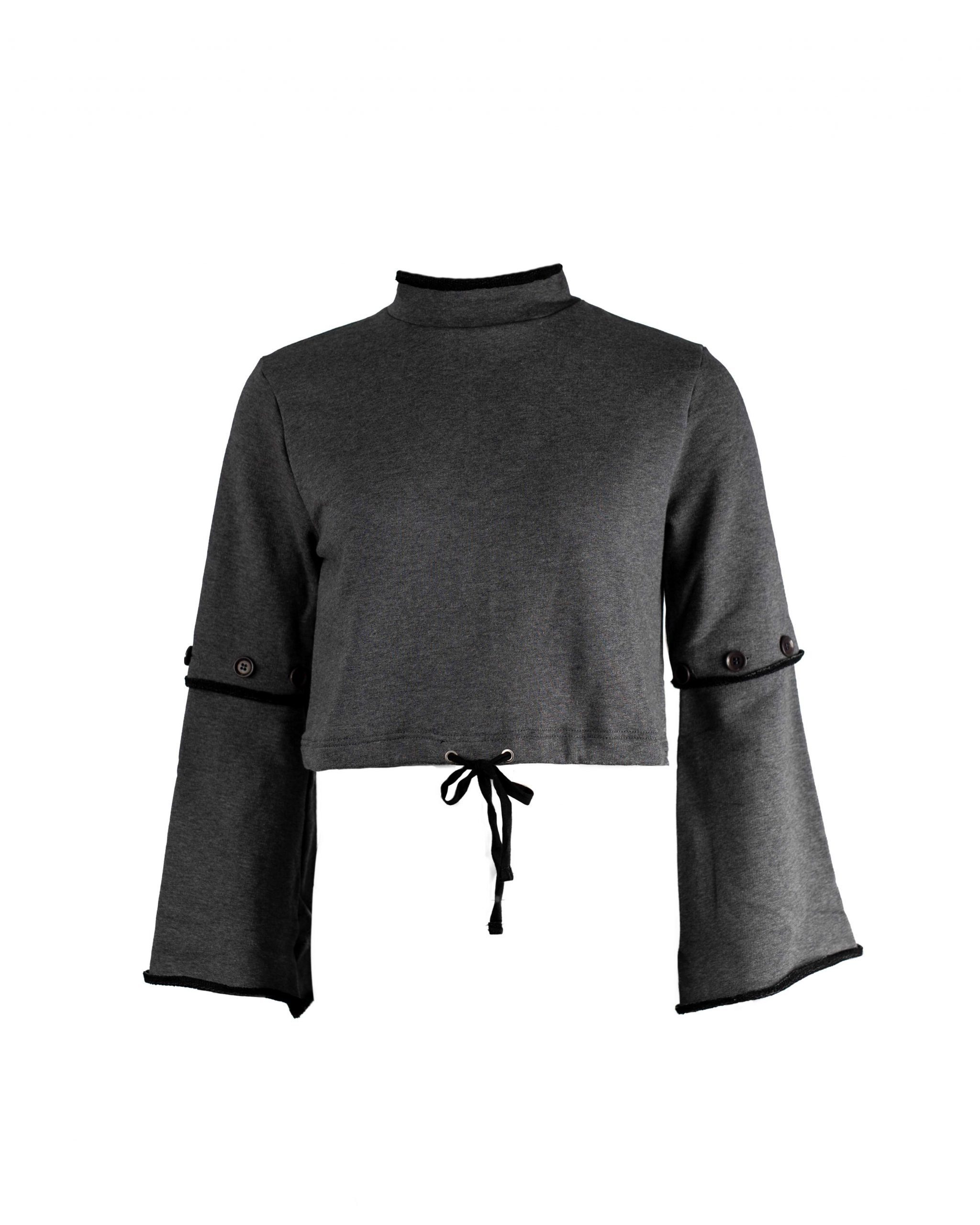 EMPIRE-THIRTEEN Stehkragenpullover LADIES SWEATER "DAISY" Ärmel mit Knöpfen