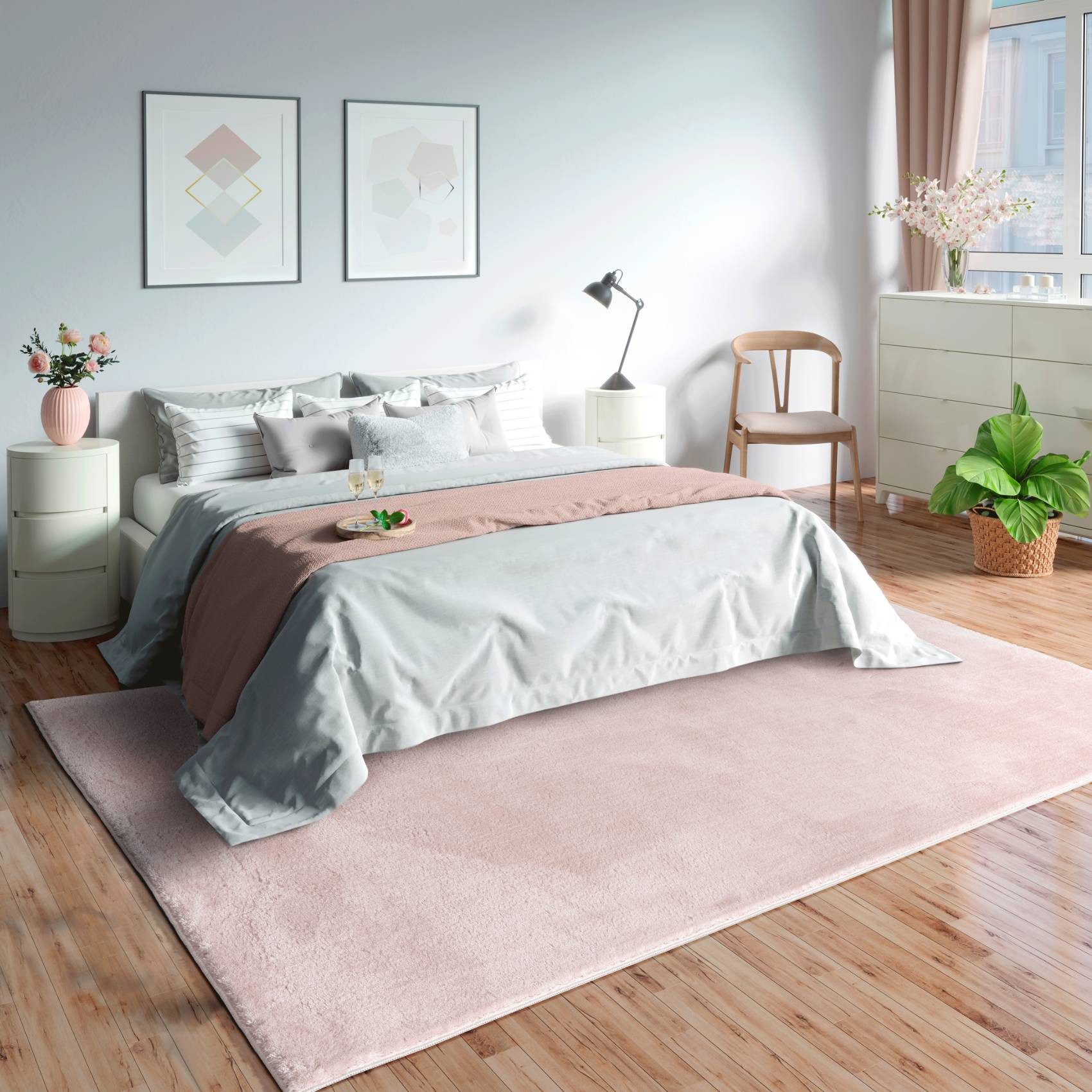 Floornovo Hochflor-Teppich Urban Blush, Besonders weicher Teppich, Einfarbig, rechteckig, Trocken- und Feuchträume