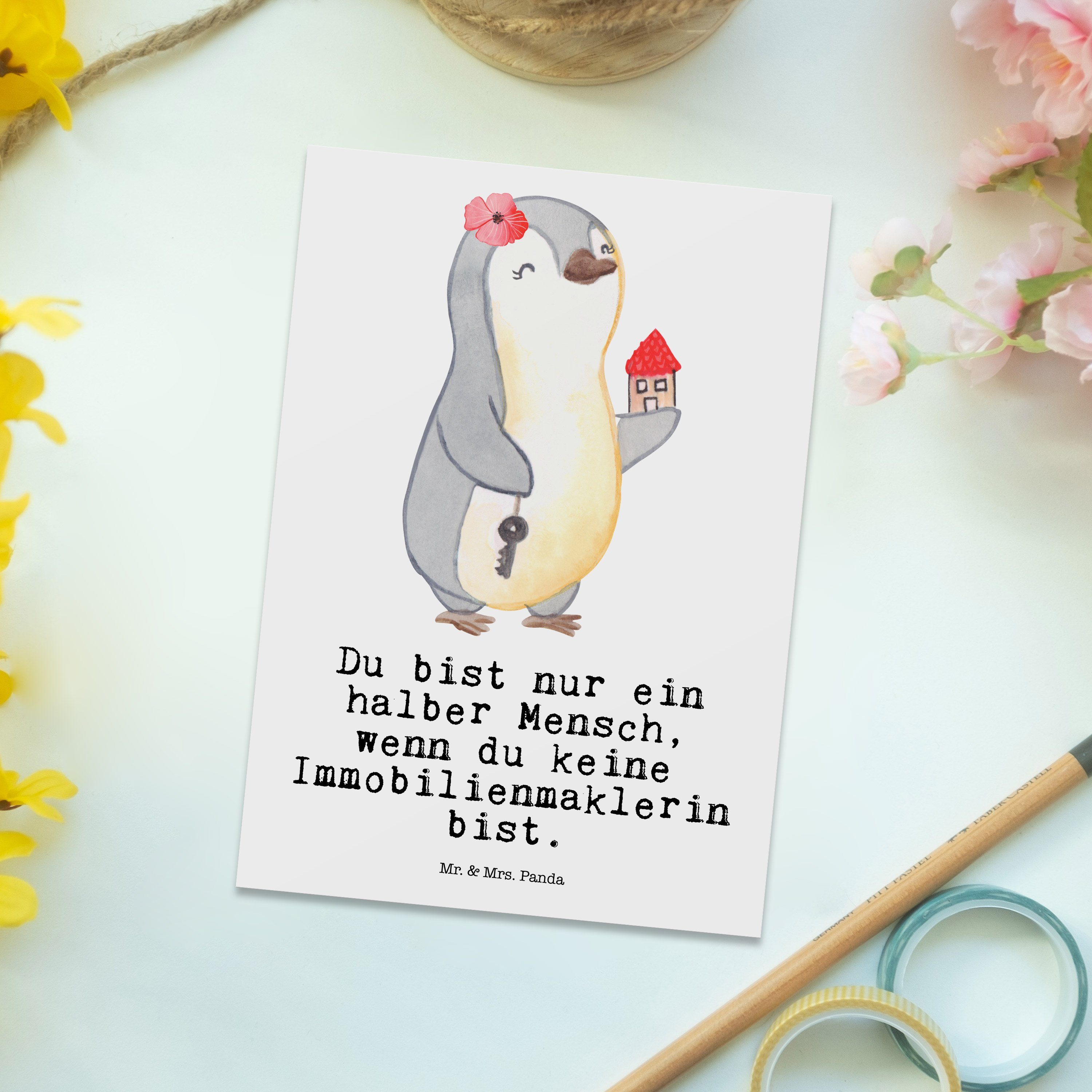 & - Mr. Postkarte Geschenk, Weiß Panda Herz Rente, mit Einla Abschied, Mrs. Immobilienmaklerin -