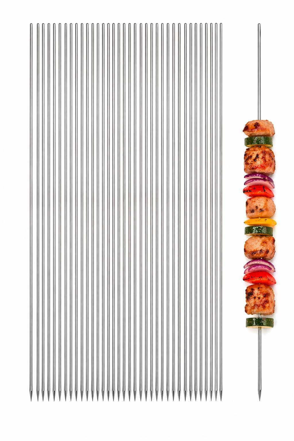BAYLI Grillspieß 50er Set Schaschlikspieße Edelstahl 33 cm – Grillspieße rostfrei rund