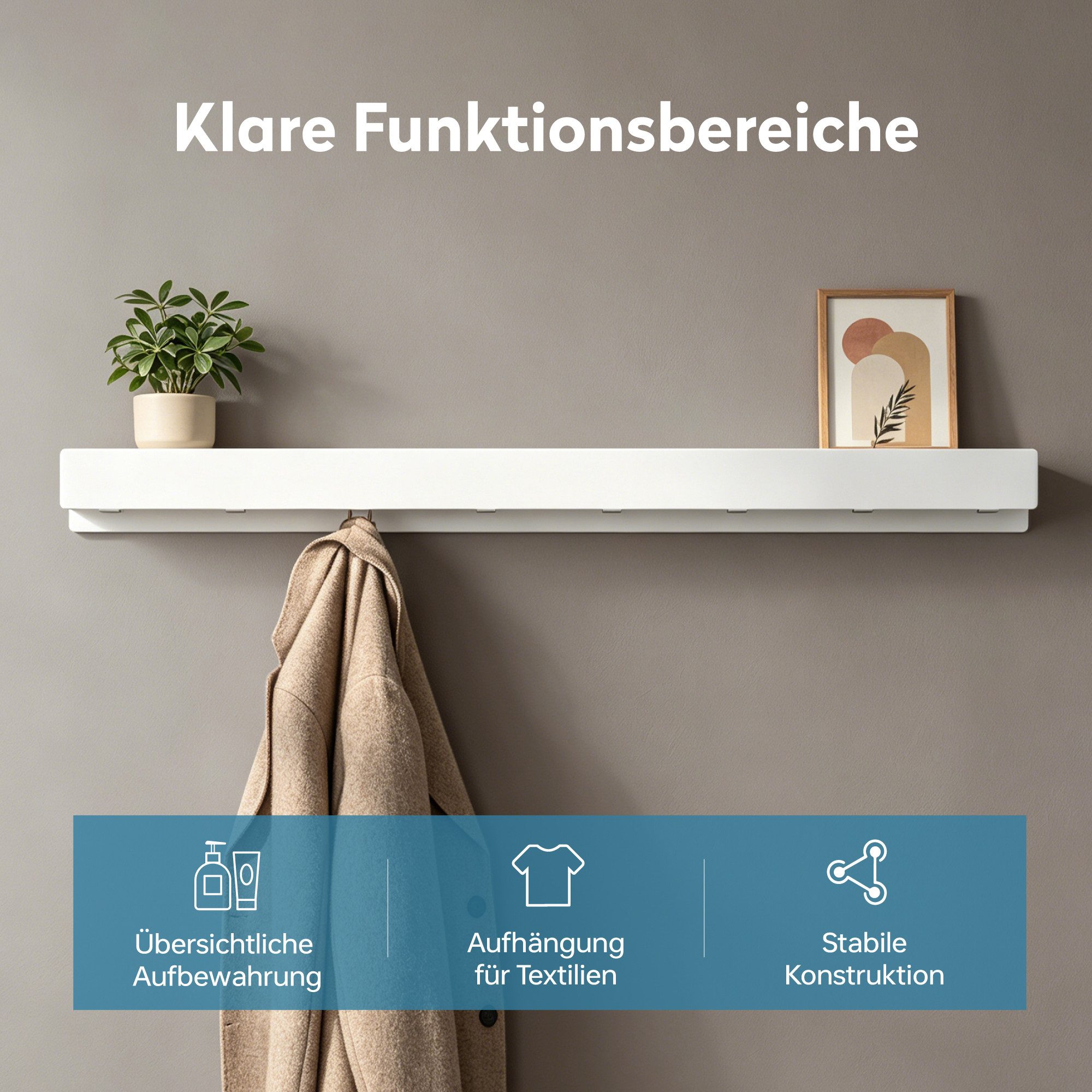 doporro Garderobenleiste Wandgarderobe Garderobenhaken 4/6/8 Haken mit Ablage aus Metall Stalo (4 St), Pulverbeschichtet mit Carbonstahl, 4/6/8 Haken Möglichkeiten