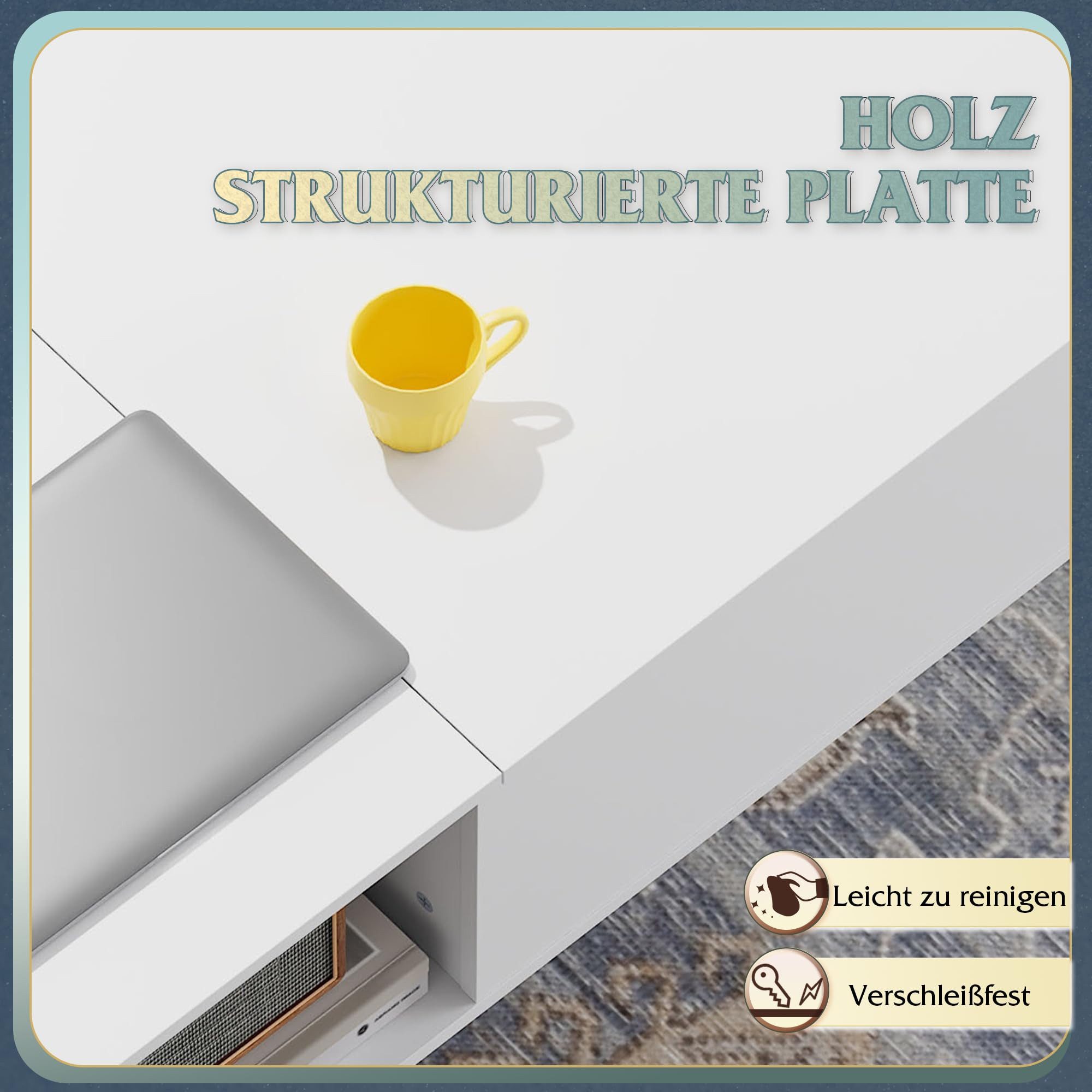 WLIVE Couchtisch höhenverstellbar mit Stauraum, Lift-Top Wohnzimmertisch 100×50×41-57cm (Packung, Lift-Top-Design), Holzoptik & Metallrahmen, für Wohnzimmer Bür – Bild 5 von 5