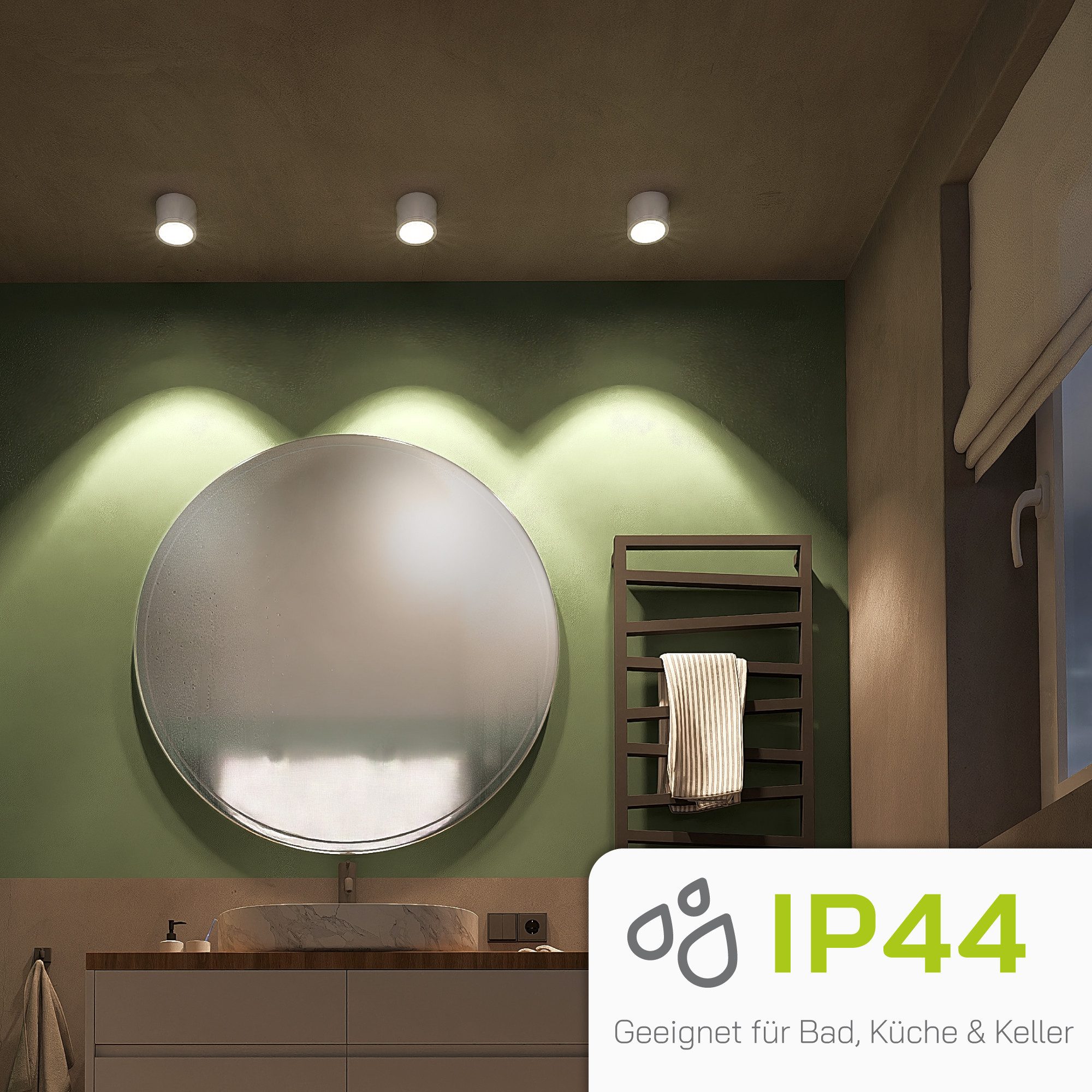 linovum LED Aufbaustrahler NUHA Bad Aufbaustrahler weiß rund IP44 mit Fassung für 1x GX53 Lampe