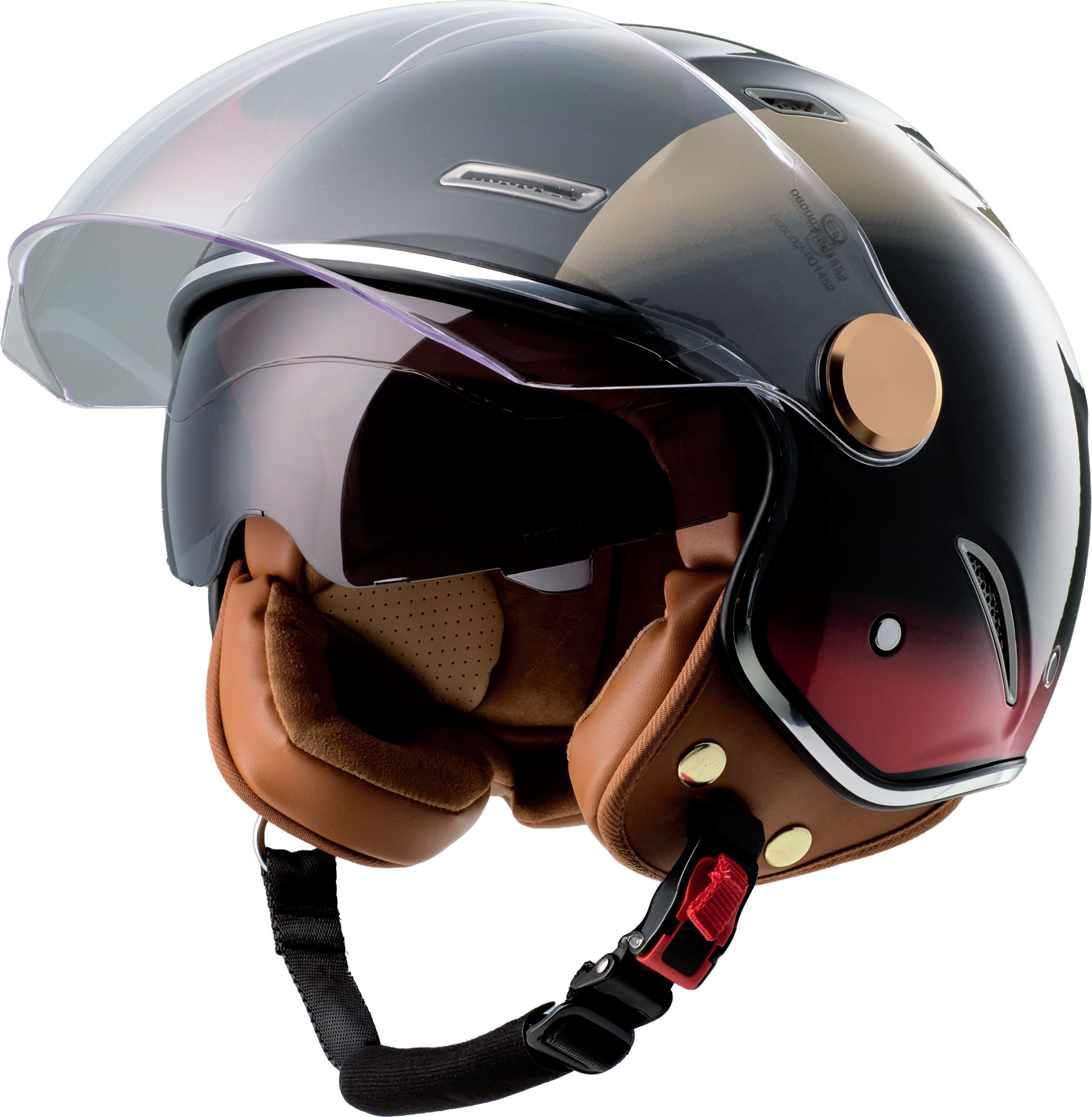 Burnout Motorradhelm Jethelm Retro Look, Sonnenvisier Klarsichtvisier, ECE 22.16