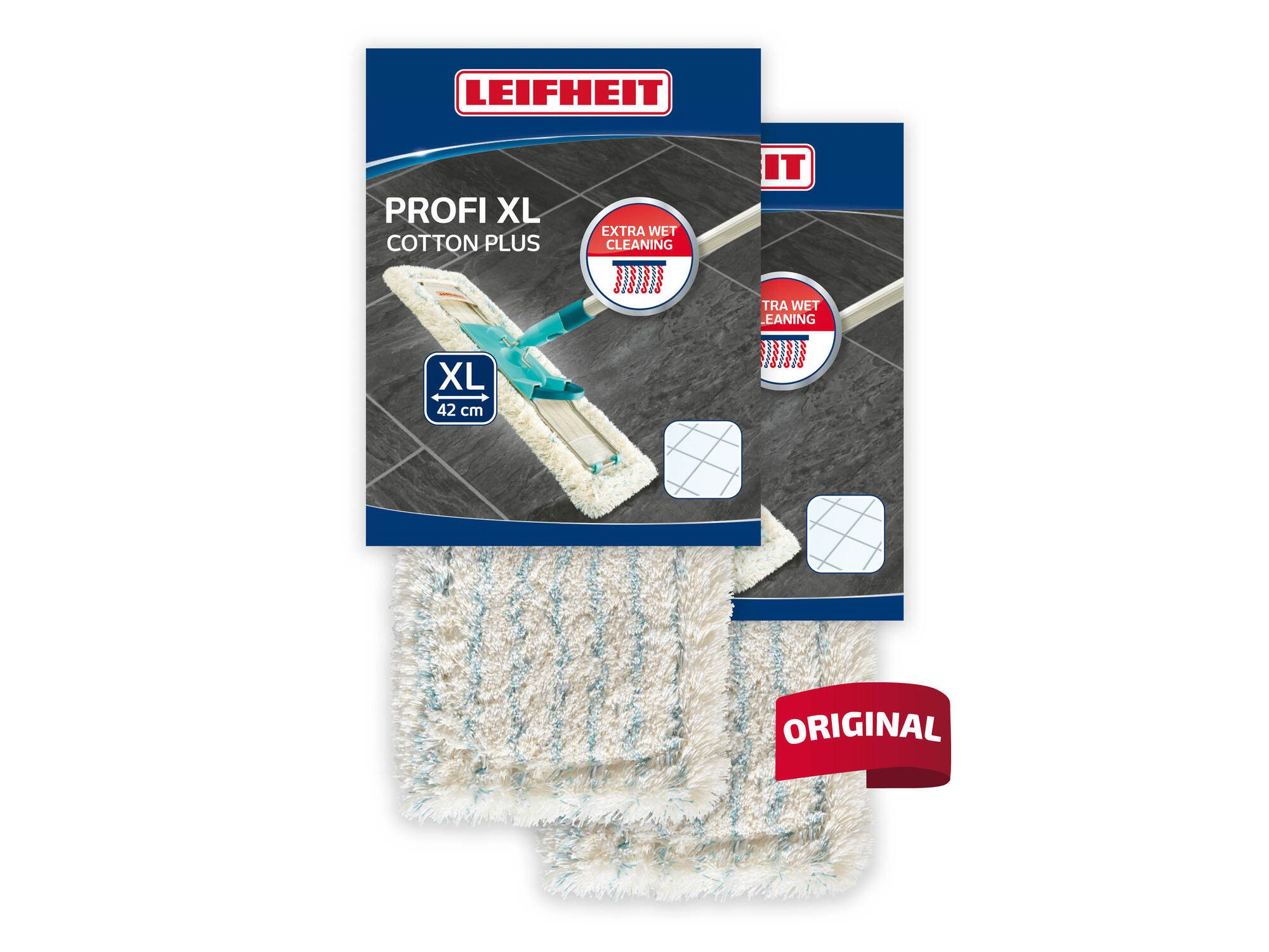 Leifheit Bundle Wischbezug Profi XL cotton plus (2er Set) Wischbezug (Kunstfaser,Baumwolle, 16.0x48.0 cm, 2-tlg., Waschbar bei 60°C, Wischbreite 42cm, für Steinböden und Fliesen)