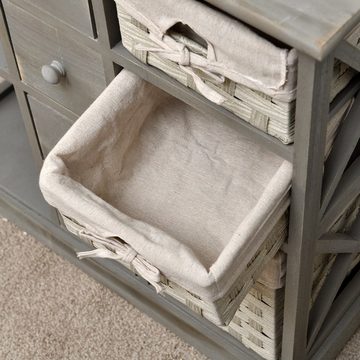 Feel2Home Konsole Kommode Schrank Regal Shabby Chic grau 3 Körben + Regalfächer Holz, Breite 73 5 cm,Paulownienholz