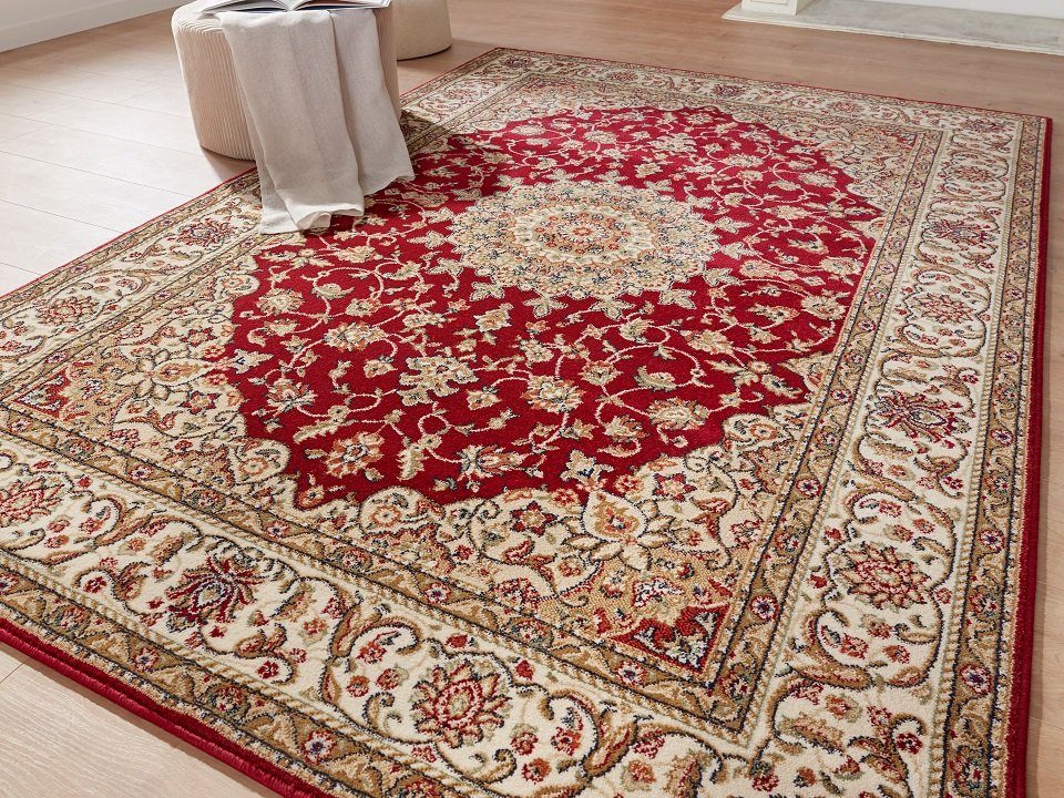 Peyer Syntex Teppich Teppich classic Design, rot, Rechteckig, Höhe: 10 mm, mit Bordüre und Medaillon