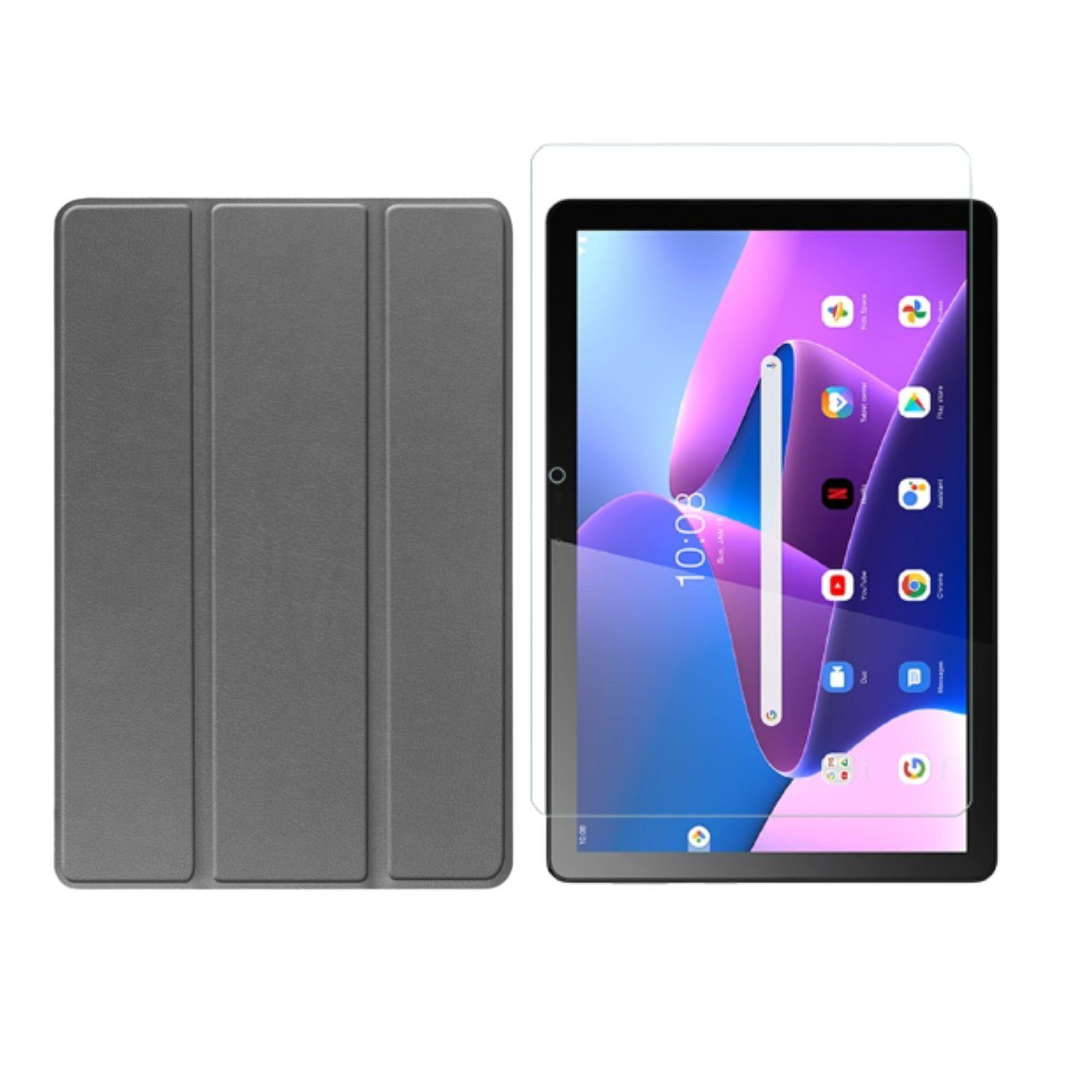 Lobwerk Tablet-Hülle 2in1 Set (Hülle + Glas) für Lenovo Tab M10 3. Generation 2022 TB-328F, Wake & Sleep Funktion, Sturzdämpfung, Aufstellfunktion