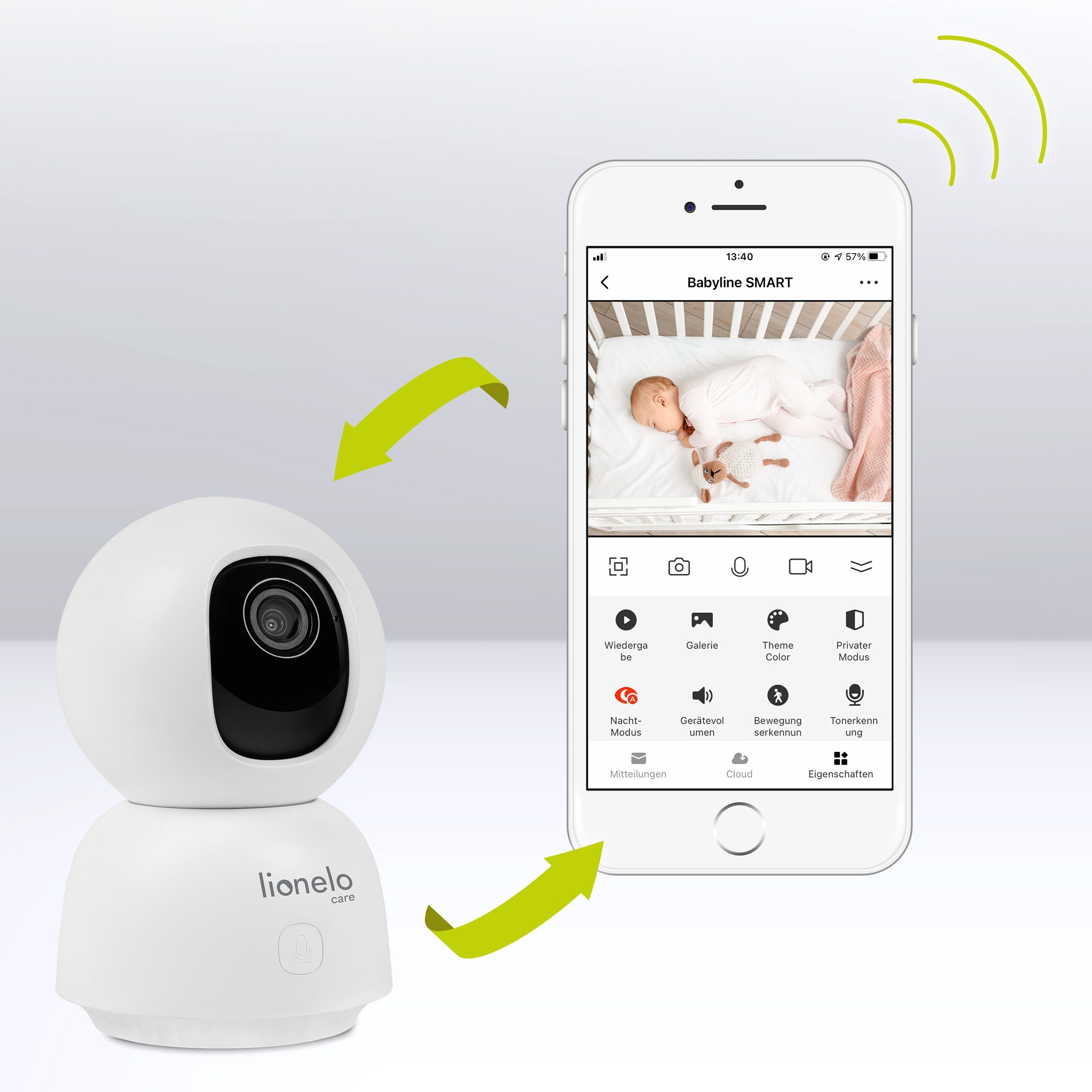 lionelo Video Baby Monitor BABYLINE VIEW, Set, Rotating Camera with Smartphone View/Motion Detection