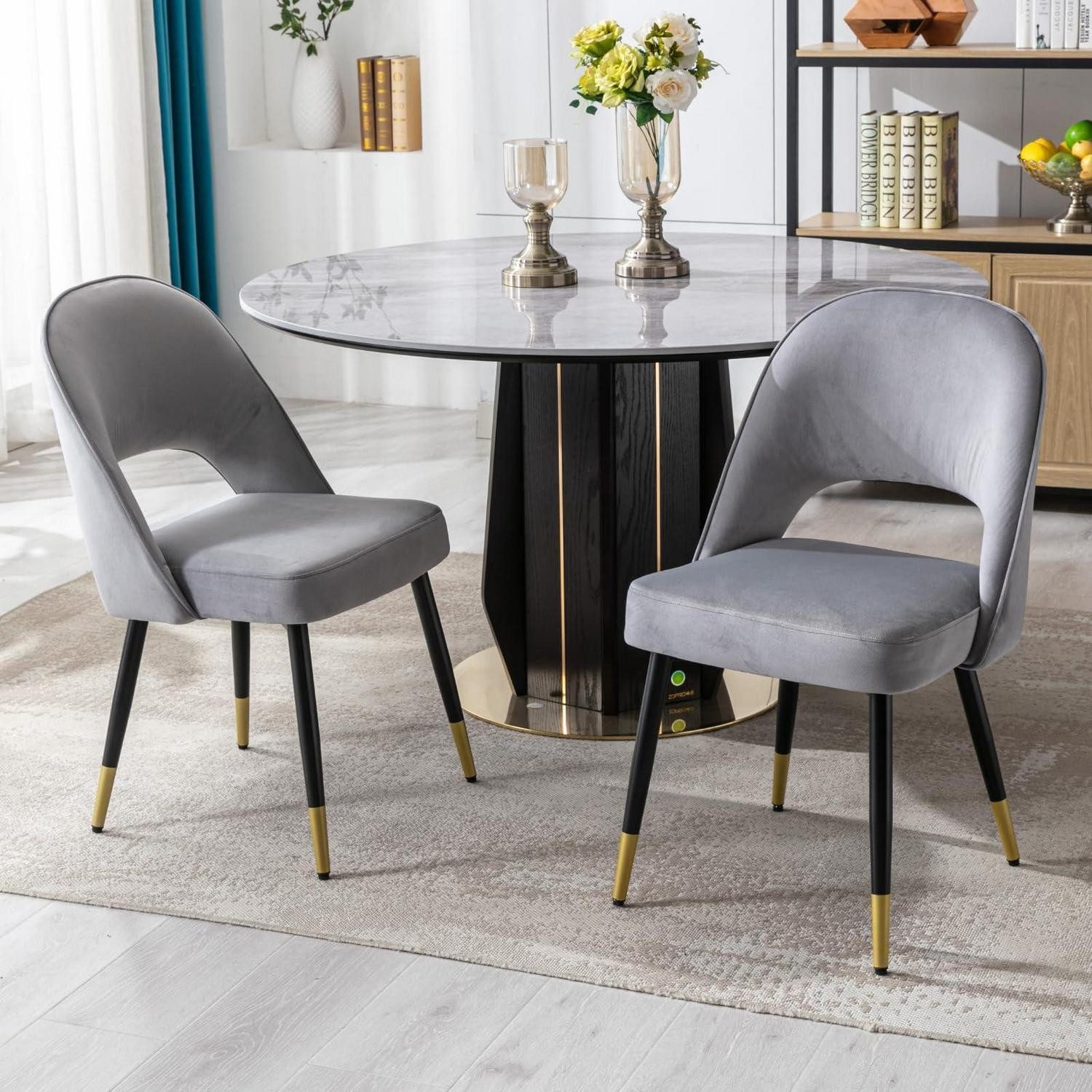 LuxusKollektion Esszimmerstuhl Esszimmerstuhl 2er Set Samt Grau