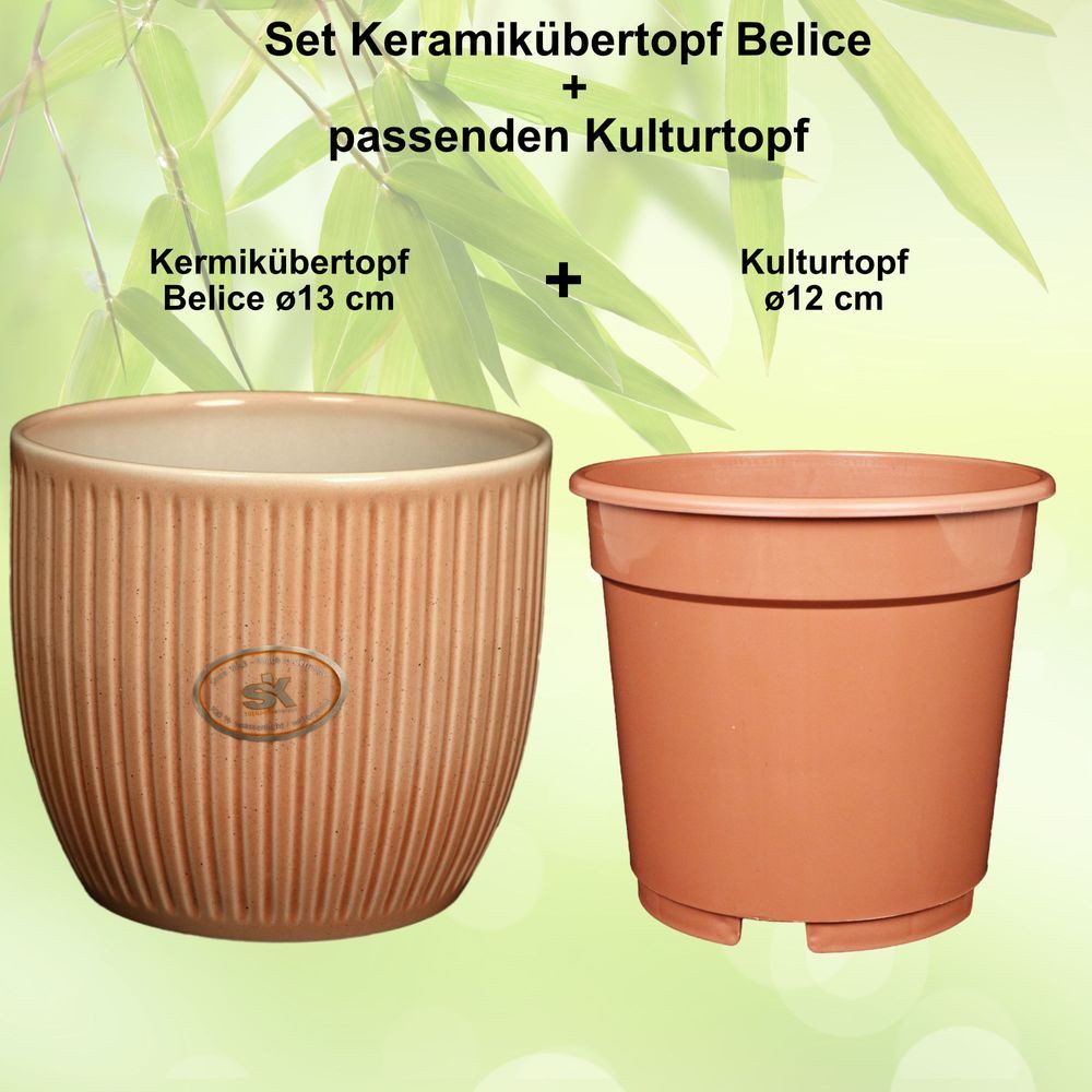 Heimwerkercenter Übertopf MePla - Set - Übertopf Belice ø13 - Pfirsich + Kulturtopf ø12