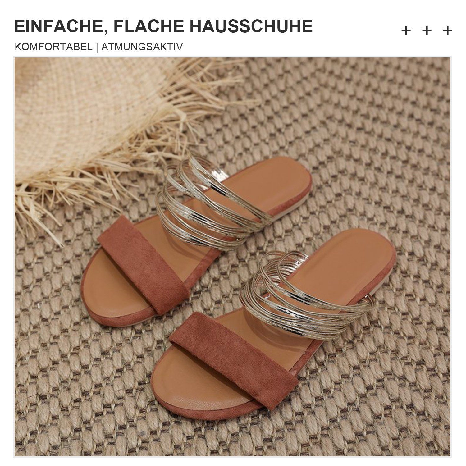 Hausschuhe flache Sandale Outdoorsandale Pantoffeln Damen Daisred Rosa Sandalen