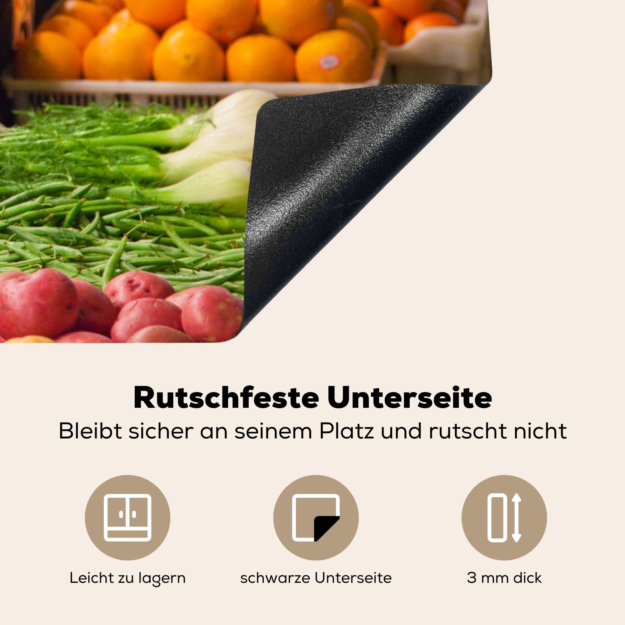 MuchoWow Herdblende-/Abdeckplatte Obst - Kisten Ceranfeldabdeckung für - Vinyl, tlg), Schutz Amerika, cm, die küche, Gemüse Induktionskochfeld (1 81x52 