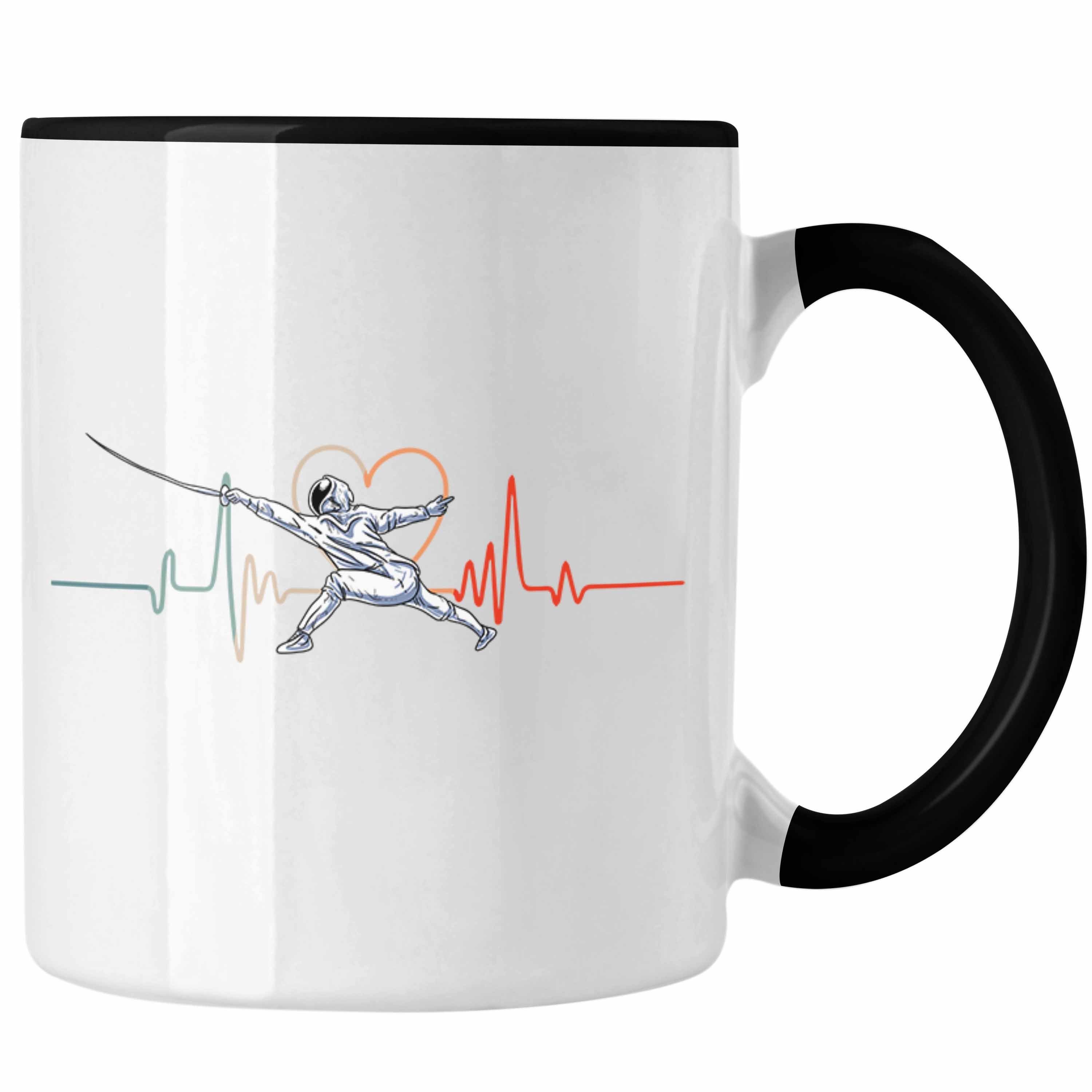 Geschenk Lustige Fechten-Tasse für Fechter Tasse Herzschlag Trendation Schwarz