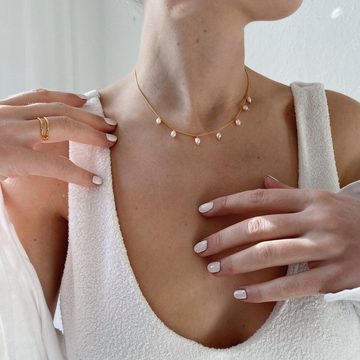 Brandlinger Perlenkette Halskette Mont Blanc, Kette mit kleinen Süßwasserperlen, Silber 925 vergoldet