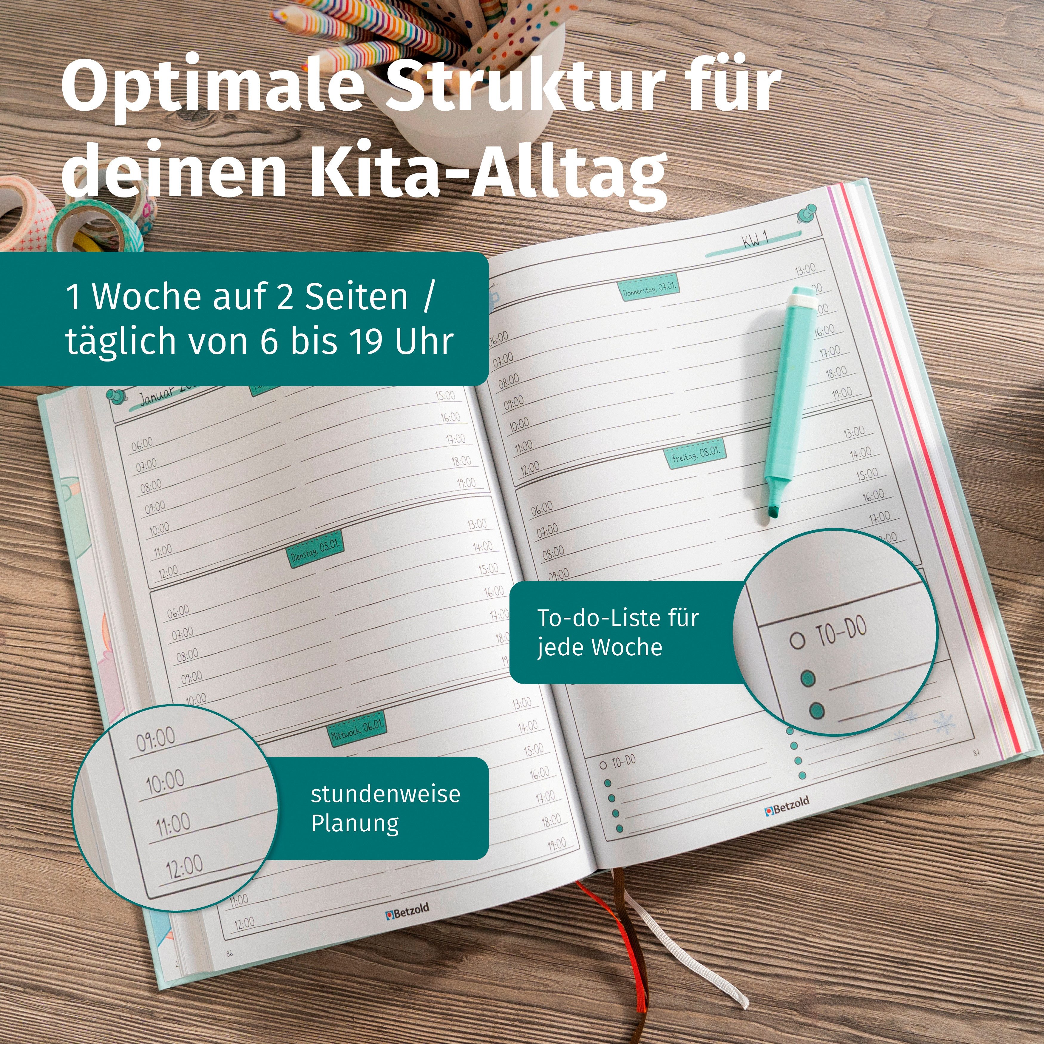 Betzold Lehrerkalender Kita-Planer Hardcover DIN A4 plus – Organizer Erzieher*innen