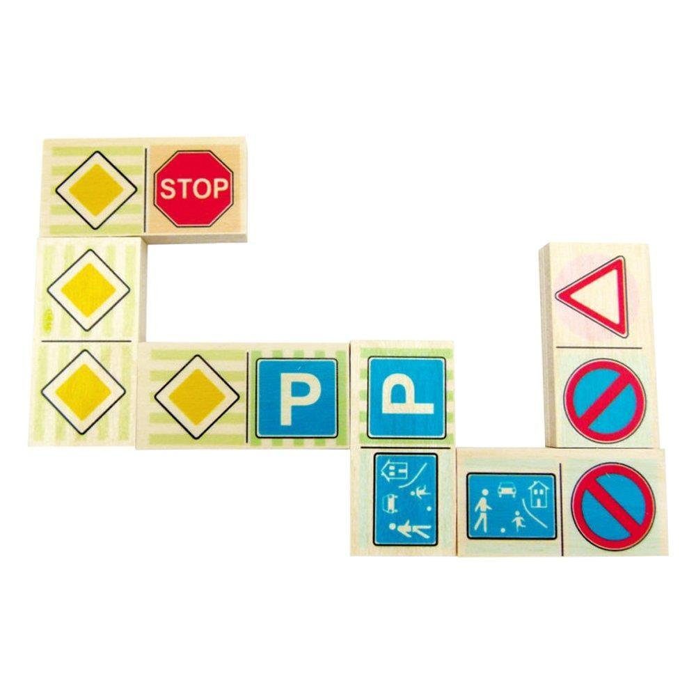HESS SPIELZEUG Spiel 111751 Domino Verkehrszeichen, Holzspielzeug Legespiel Straßenschilder Motorik