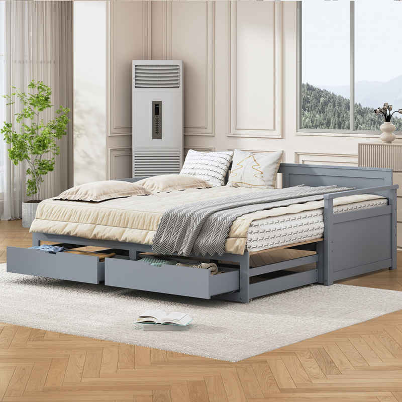 MODFU Schlafsofa Multifunktionales Zwei-in-Eins-Tagesbett, mit Kiefernbett, Schubladen und Ausziehbett 90 x 190 cm/180 x190 cm, ohne Matratze