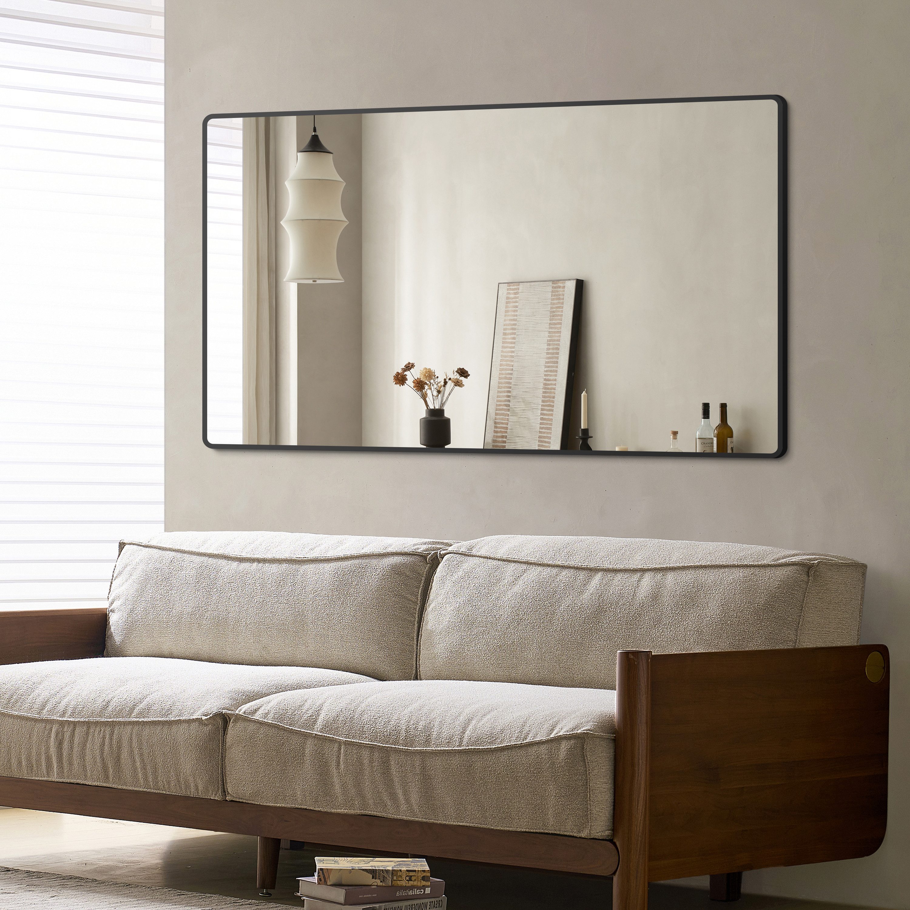 Hopibath Wandspiegel 120x70cm Wandspiegel für Wohnzimmer Schlafzimmer Extra groß (Spiegel mit Alurahmen, 5mm Glas), 4 Installationsmethoden