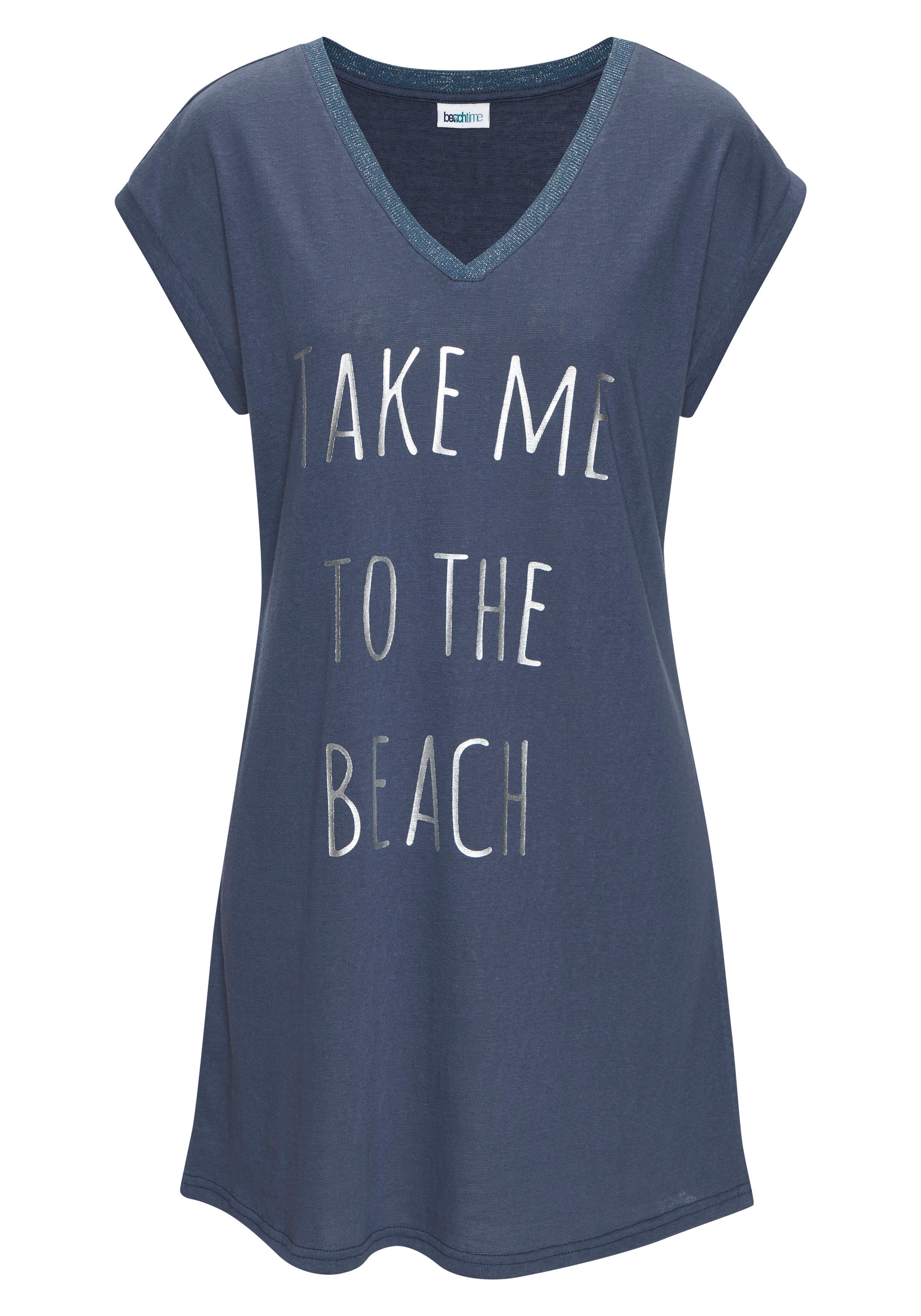 Beachtime by Lascana Longshirt mit glänzendem Foliendruck vorne, kurzes T-Shirt-Kleid lockeres Jerseykleid, luftiges Sommerkleid, kurzes Strandkleid. € 29,99