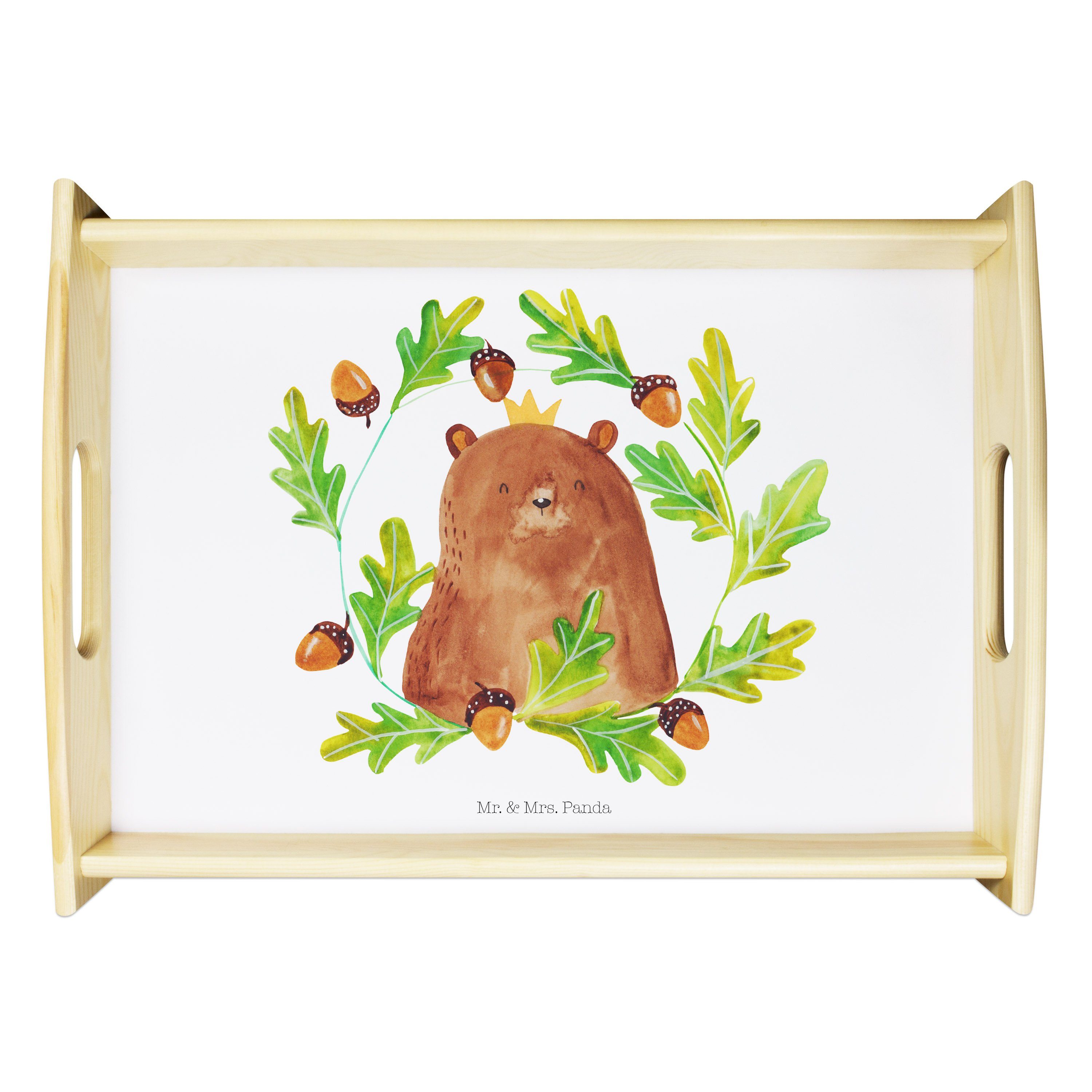 Echtholz Teddybär, lasiert, Geschenk, (1-tlg) Tablett - Mrs. Frühstückstablett, König - Bär Papi, Mr. & Vater, Weiß Panda