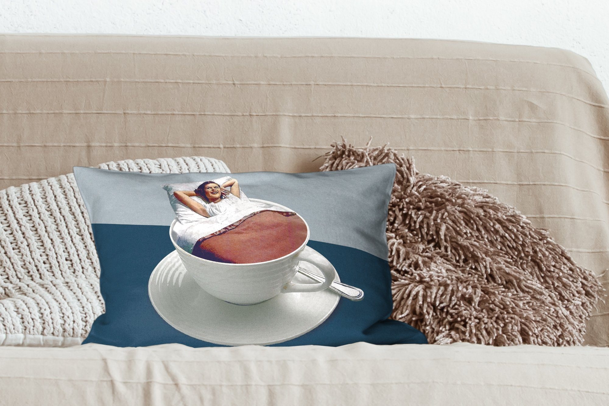 Dekoration, Füllung, Zierkissen, Jahrgang, Dekokissen Frau MuchoWow - Dekokissen Schlafzimmer mit Wohzimmer - Kaffee