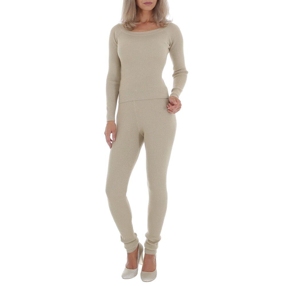 Ital-Design Jumpsuit Damen Freizeit Stretch Jogging- & Freizeitanzug in Beige | Overalls