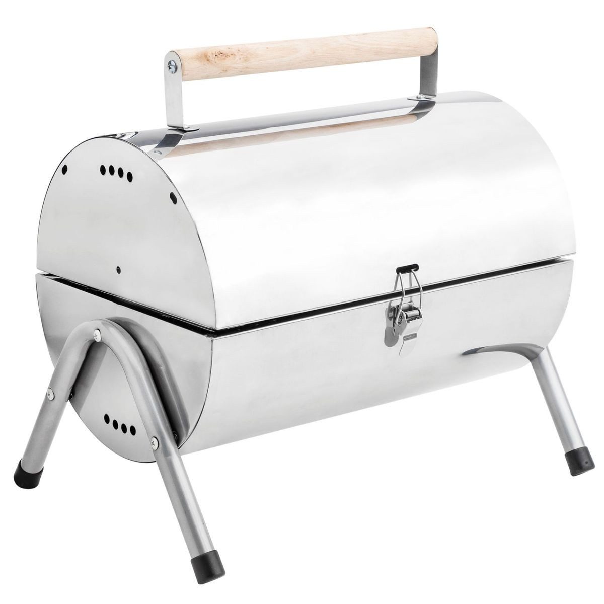 Haushalt International Holzkohlegrill Picknickgrill mit Griff & Belüftung aus Edelstahl ca. 50 x 30 x 37 cm, inkl. Grill- & Kohleroste