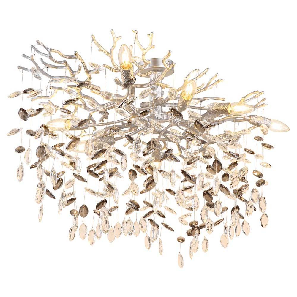 GLOBO LIGHTING LED Deckenleuchte, Leuchtmittel inklusive, Warmweiß, LED Deckenleuchte Kronleuchter silber Kristalle rauchfarben L 85 cm