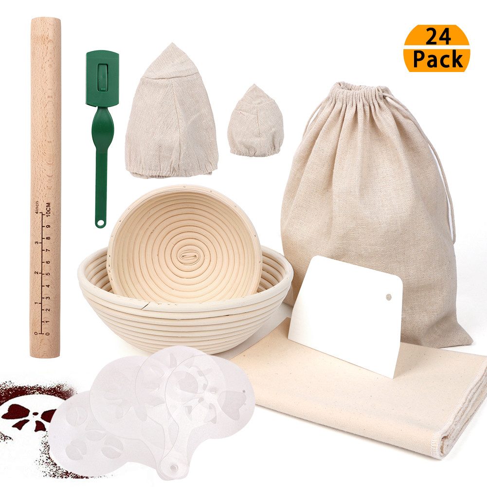 OSTWOLKE Gärkorb Gärkörbchen Rund Proofing Baskets 16+22cm mit Bäckermesser Nudelholz, (1-tlg)