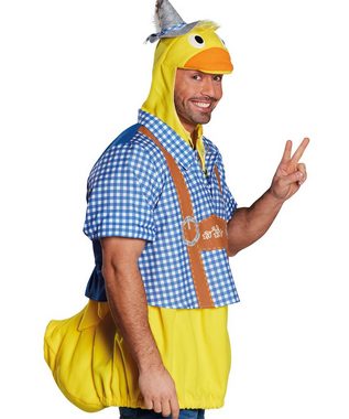 Karneval-Klamotten Kostüm Männerballet Ente Herrenkostüm, mit angenähte Kapuze mit Augen, Entenschnabel und Tirolerhut