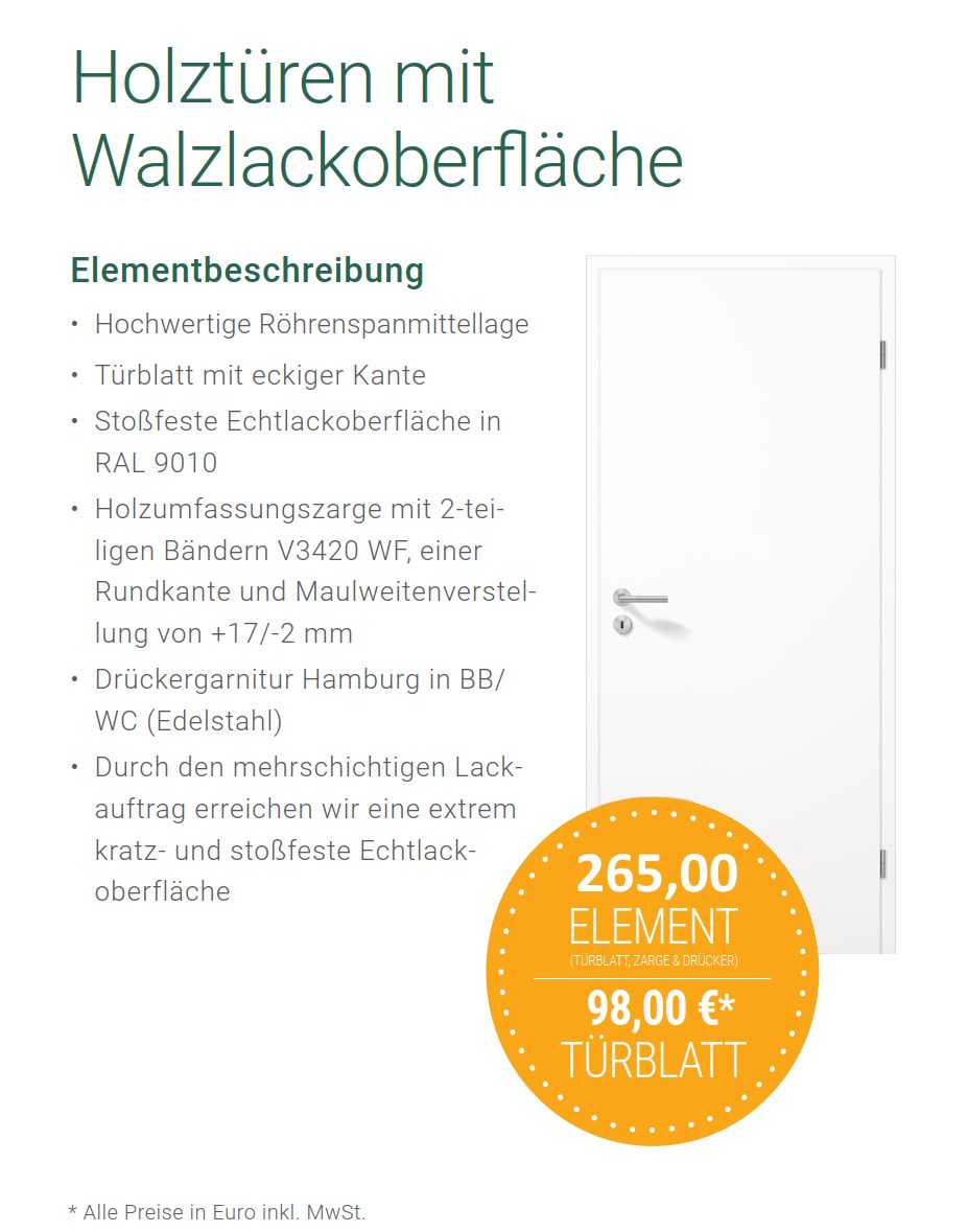 steinau Zimmertür Hochwertige Zimmer-/Innentür - Tür + Zarge + Griff - Walz günstig online kaufen