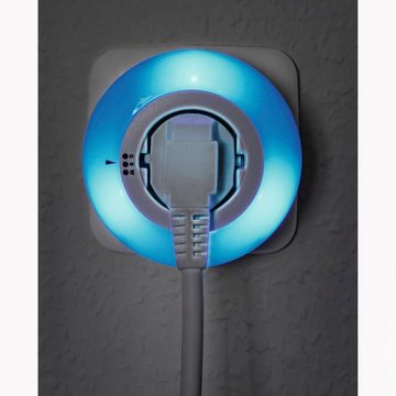 Hama LED Nachtlicht LED Nachtlicht mit Steckdose, Lichtsensor, Berührungsschutz, 3 Farben, Ein-/Ausschalter, Farbwechsel, LED fest integriert, Tageslichtweiß, blau, grün, Weiß, Blau, Grün