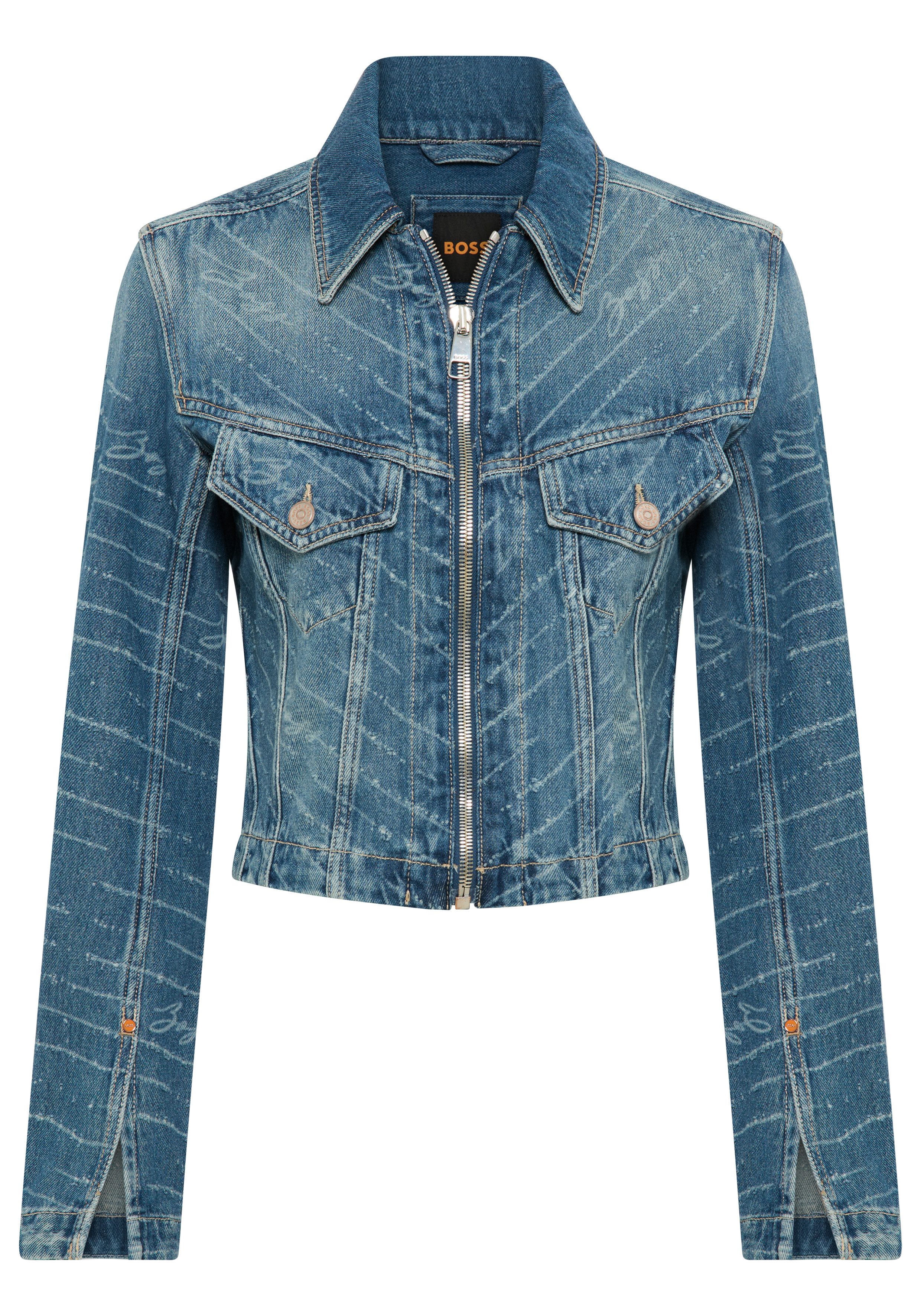 BOSS ORANGE Jeansjacke DENIM ZIP TRACK JACKET Premium Damenmode Slim Fit, A günstig online kaufen