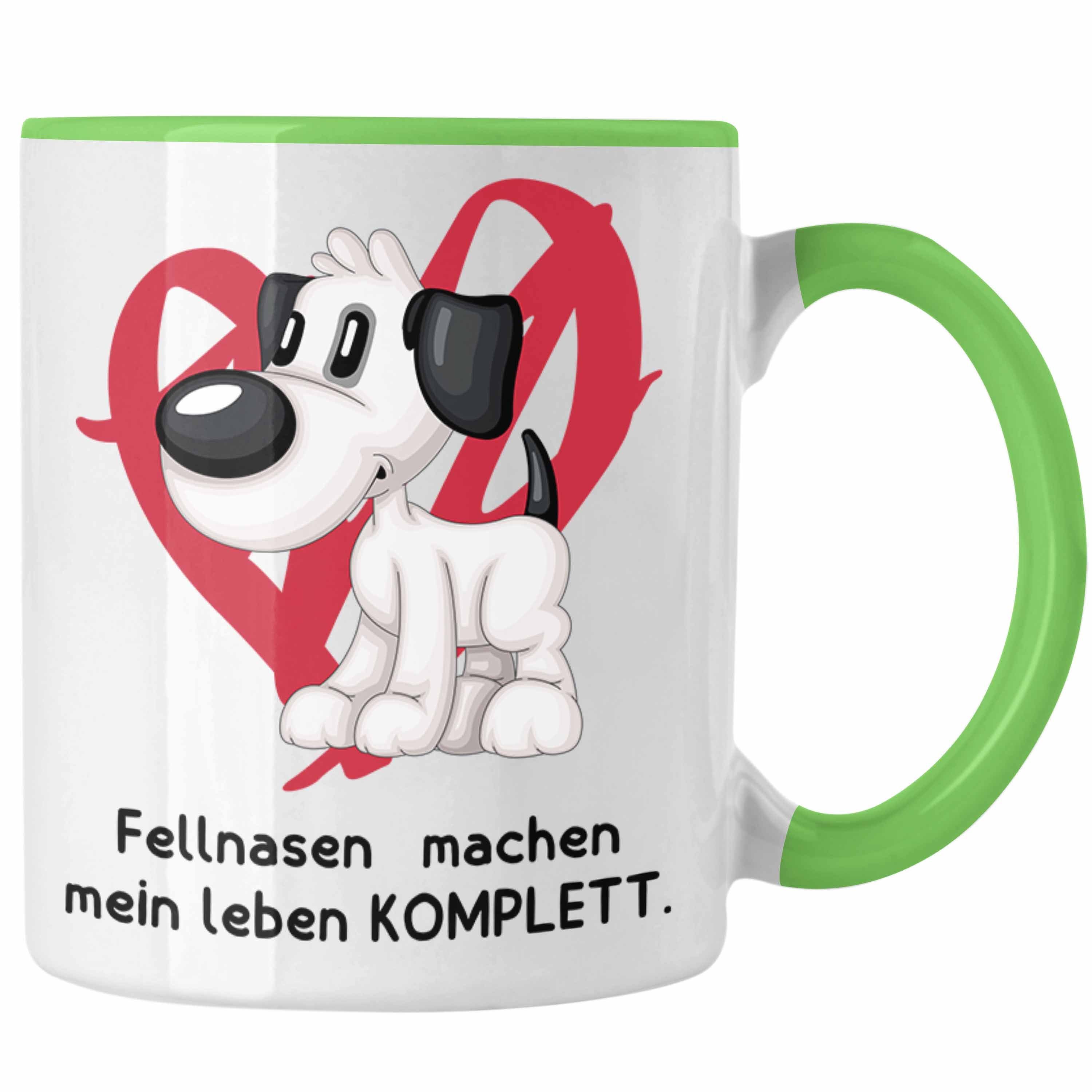 Trendation Tasse Hundebesitzer Tasse Geschenk Kaffee-Becher Fellnasen machen mein Leben Grün