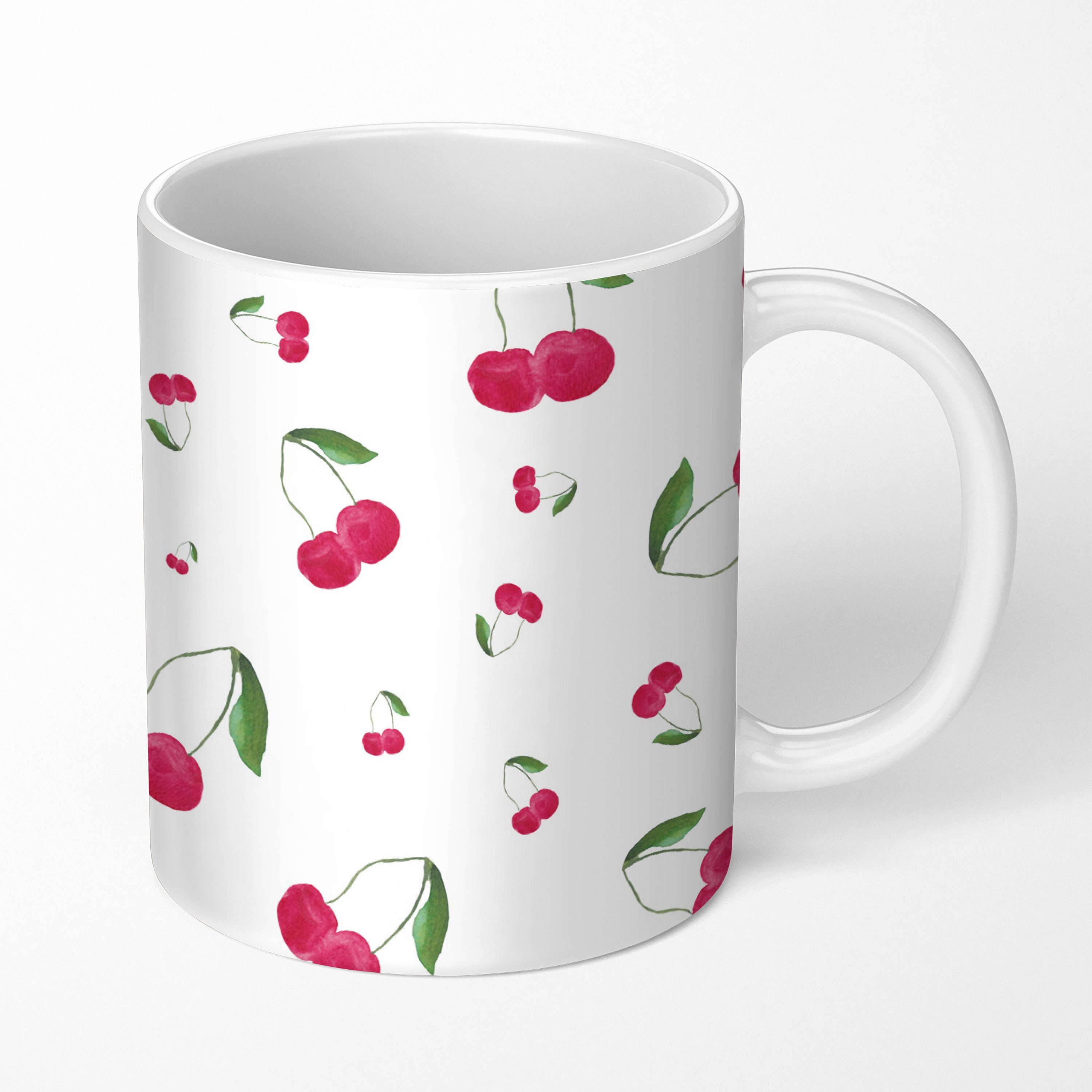 MuchoWow Tasse Kirschen - Rote Früchte - Weiß, 1-tlg., Keramik, Kaffeetassen, Teetasse, Becher, Kaffeebecher, Geschenk