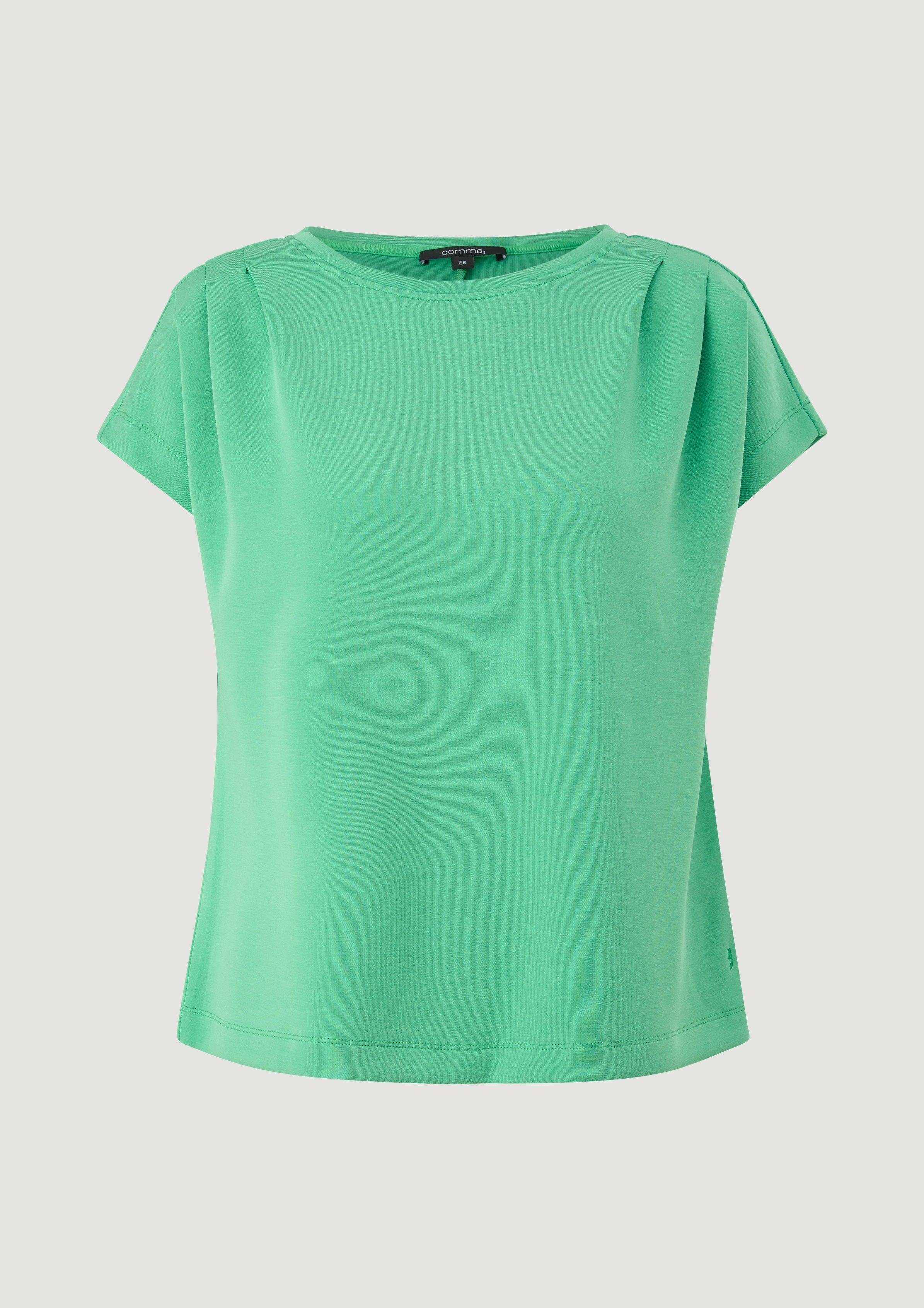Modalmix Kurzarmshirt aus Stickerei grün Sweatshirt Raffung, Comma