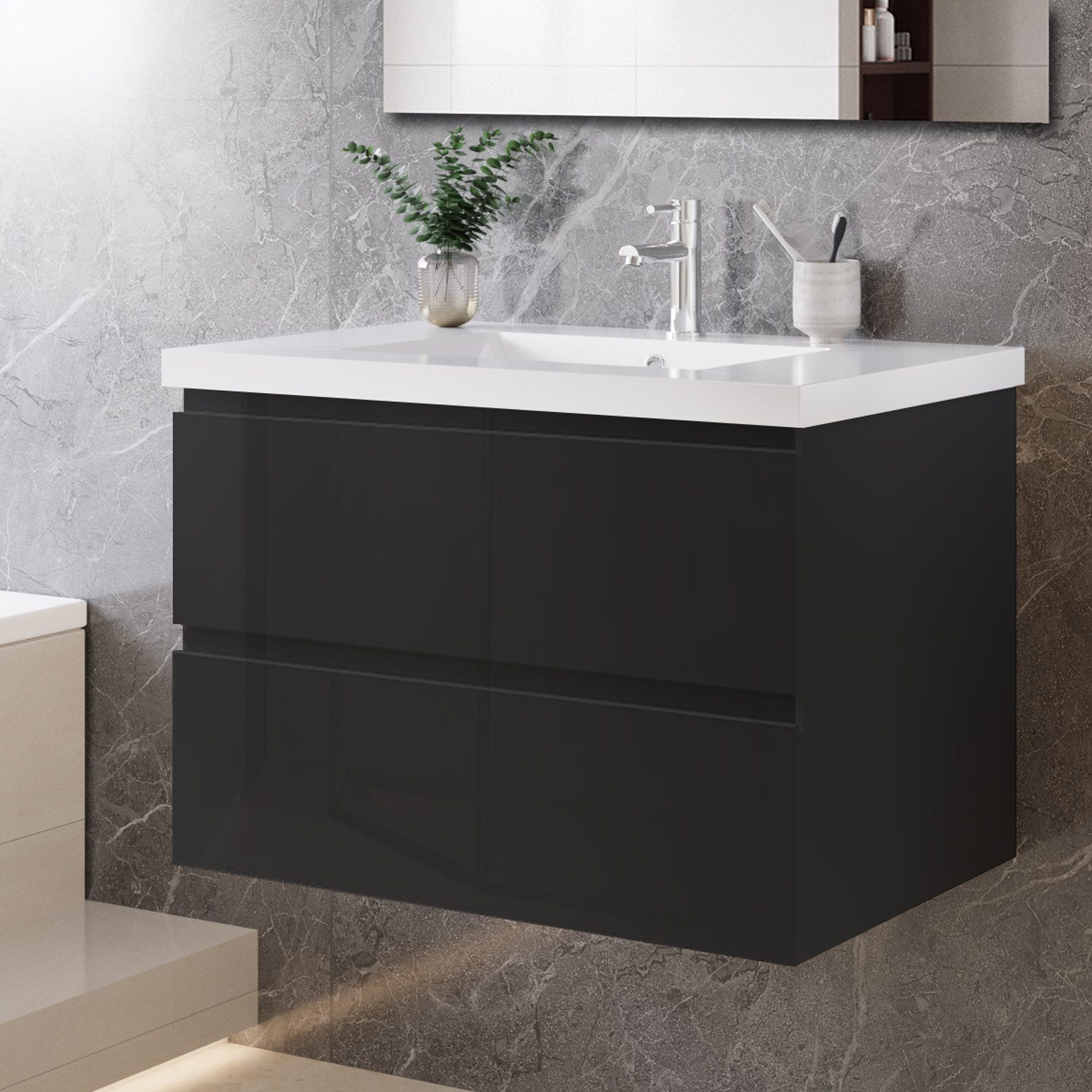 duschspa Waschtisch Waschbecken mit Unterschrank Badmöbel Set Badschrank Waschplatz, Hochglanz, 50-120cm