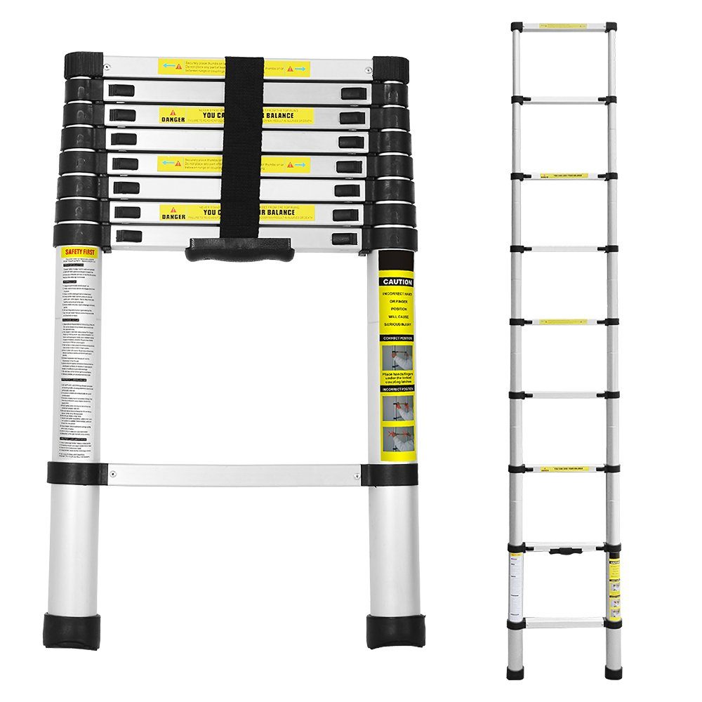 Teleskopleiter Teleskopleiter ohne Ausziehleiter Lospitch 2.6m-4.4m 150kg bis haken Alu Silber Anlegeleiter