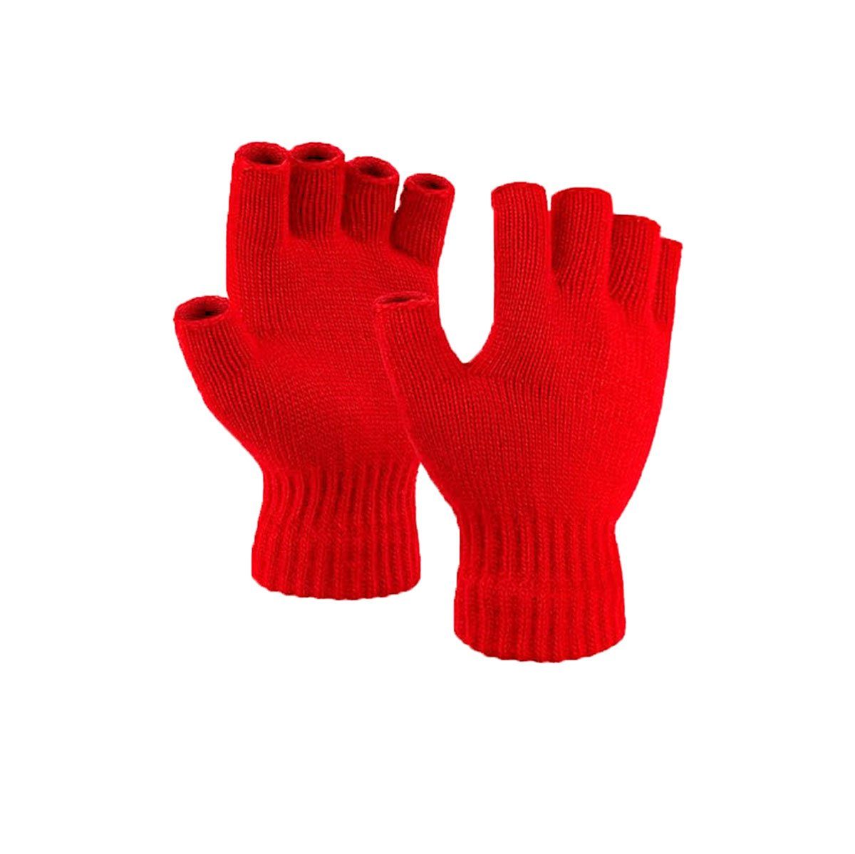 herémood Strickhandschuhe fingerlose Winterhandschuhe Halbfinger Rippstrick Damen Herren Rot