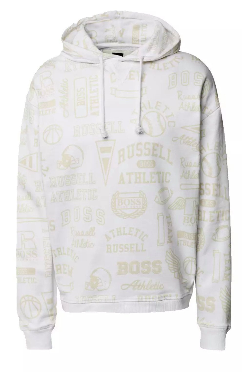 BOSS Kapuzensweatshirt Hoodie BOSS x Russell Athletic Loose Oversize Fit Unisex Allover-Logo-Print im Retro-Stil, Lockerer Oversize-Schnitt
