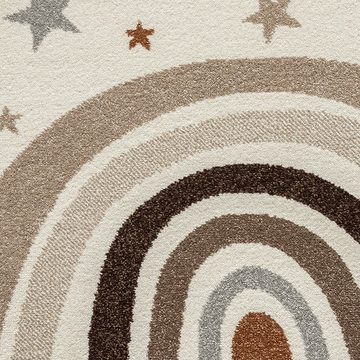Teppich Kurzflor Teppich Kinder creme pastell Regenbogen Stern braun beige, Carpetia, rechteckig, Höhe: 9 mm