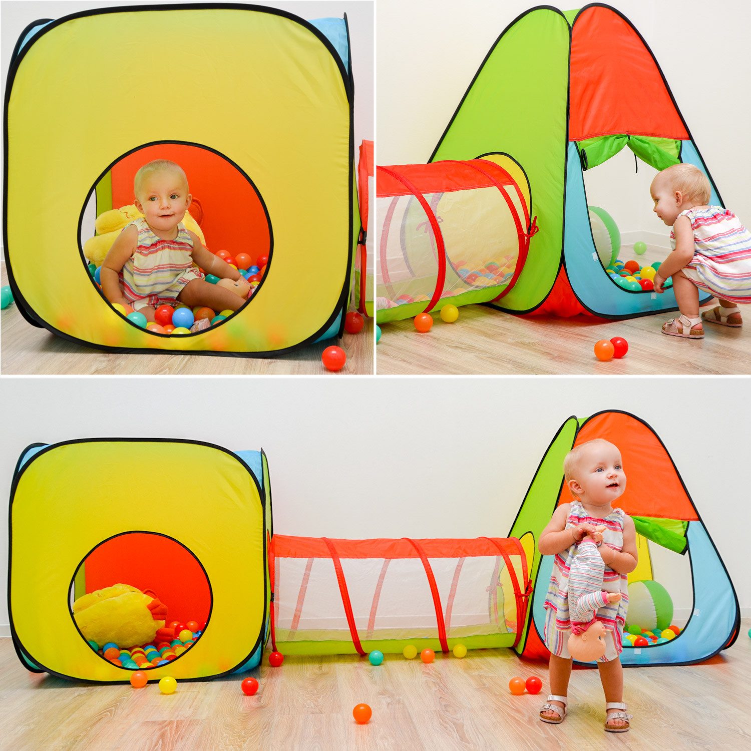 LittleTom Spielzelt mit 200 Bällen - Pop Up Kinderspielzelt - Bällebad Zelt Indoor Outdoor Faltbares Garten Kinderzelt mit Bällebadbällen - Ballzelt mit Tasche