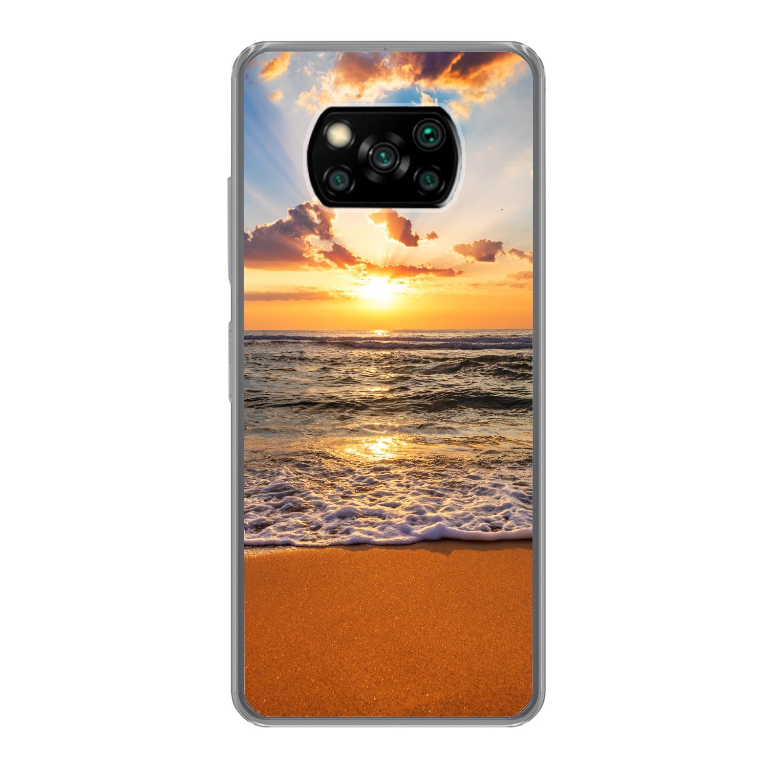 MuchoWow Handyhülle für Xiaomi Poco X3 Pro Strand - Sonnenuntergang - Meer - Wolken - Hori, Phone Case, Silikon, Schutzhülle Dünn