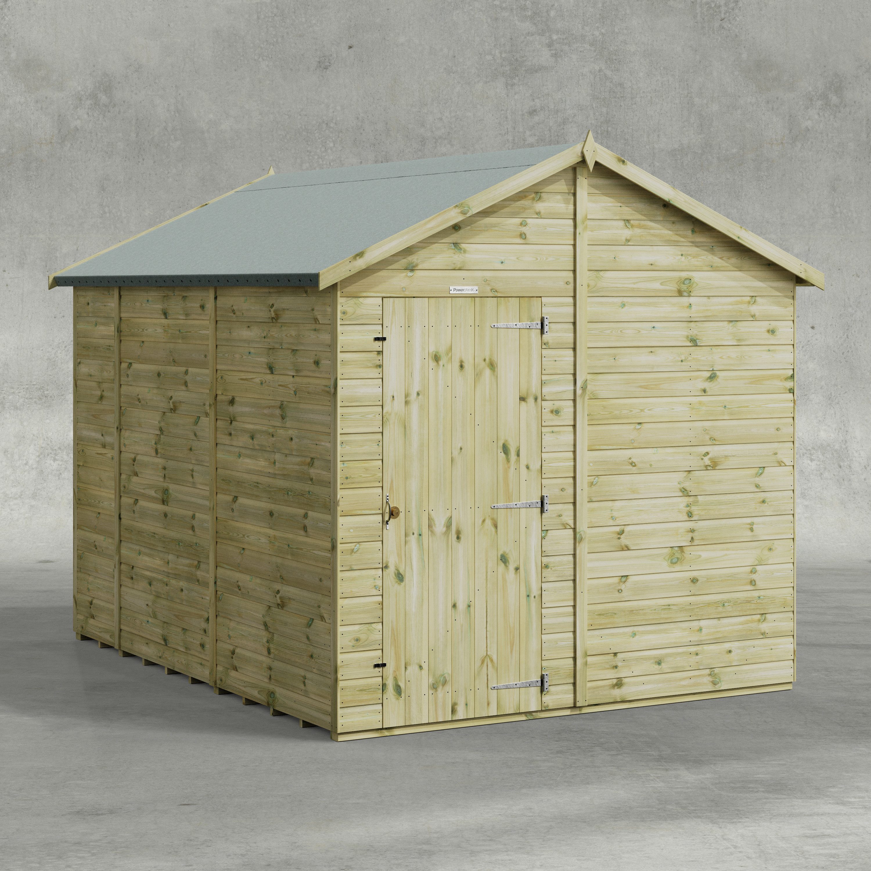 Powersheds Gartenhaus mit Premium Satteldach aus Nut- und Feder Vollholz ohne Fenster, BxT: 300x240 cm, (Polyester-verstärkte Dachpappe, gehärtetes Glas, hochwertiges Holz), Hochwertiges Holz