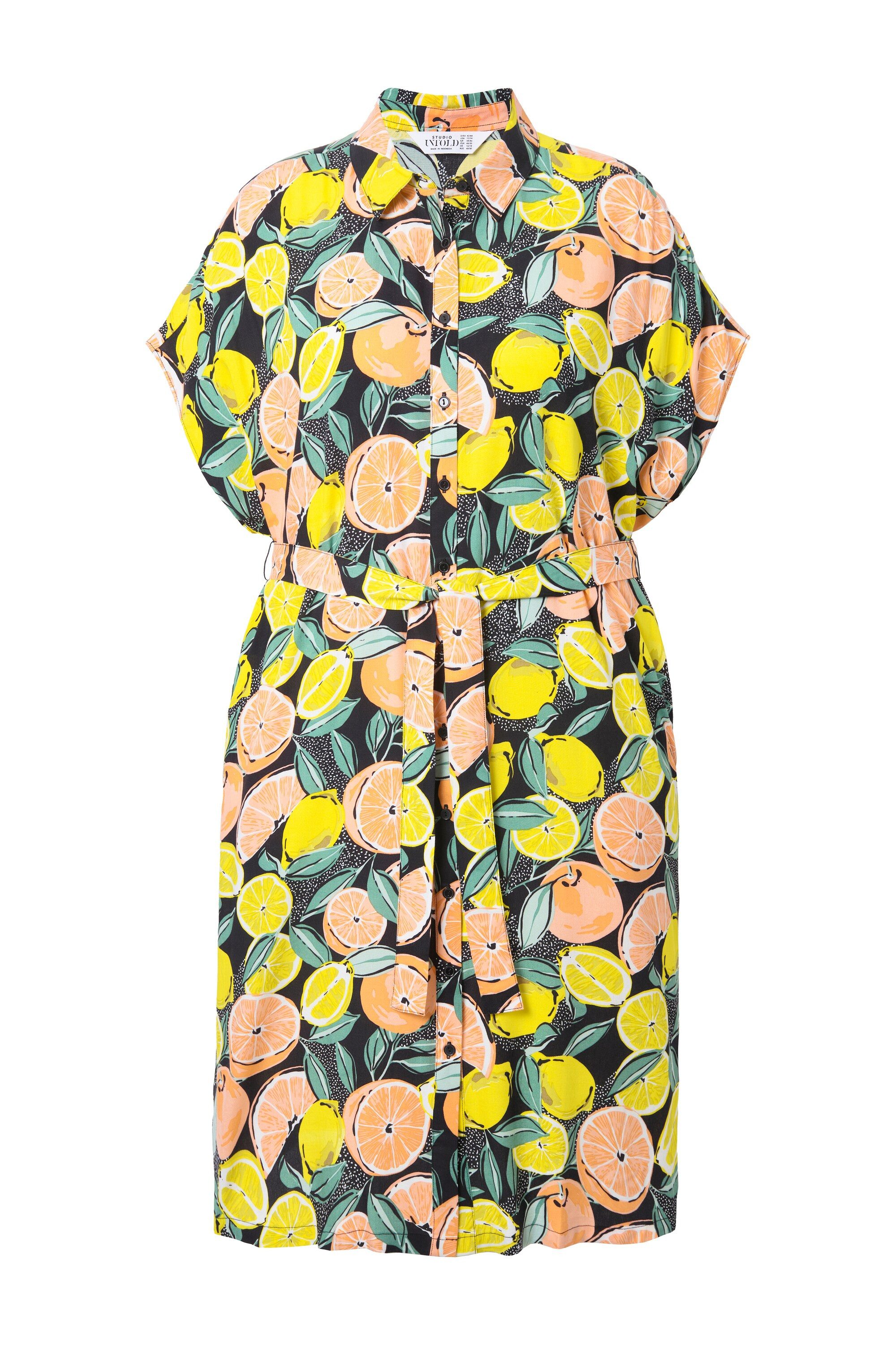 Studio Untold Hemdblusenkleid Hemdblusen-Midikleid Fruits-Print Bindegürtel günstig online kaufen
