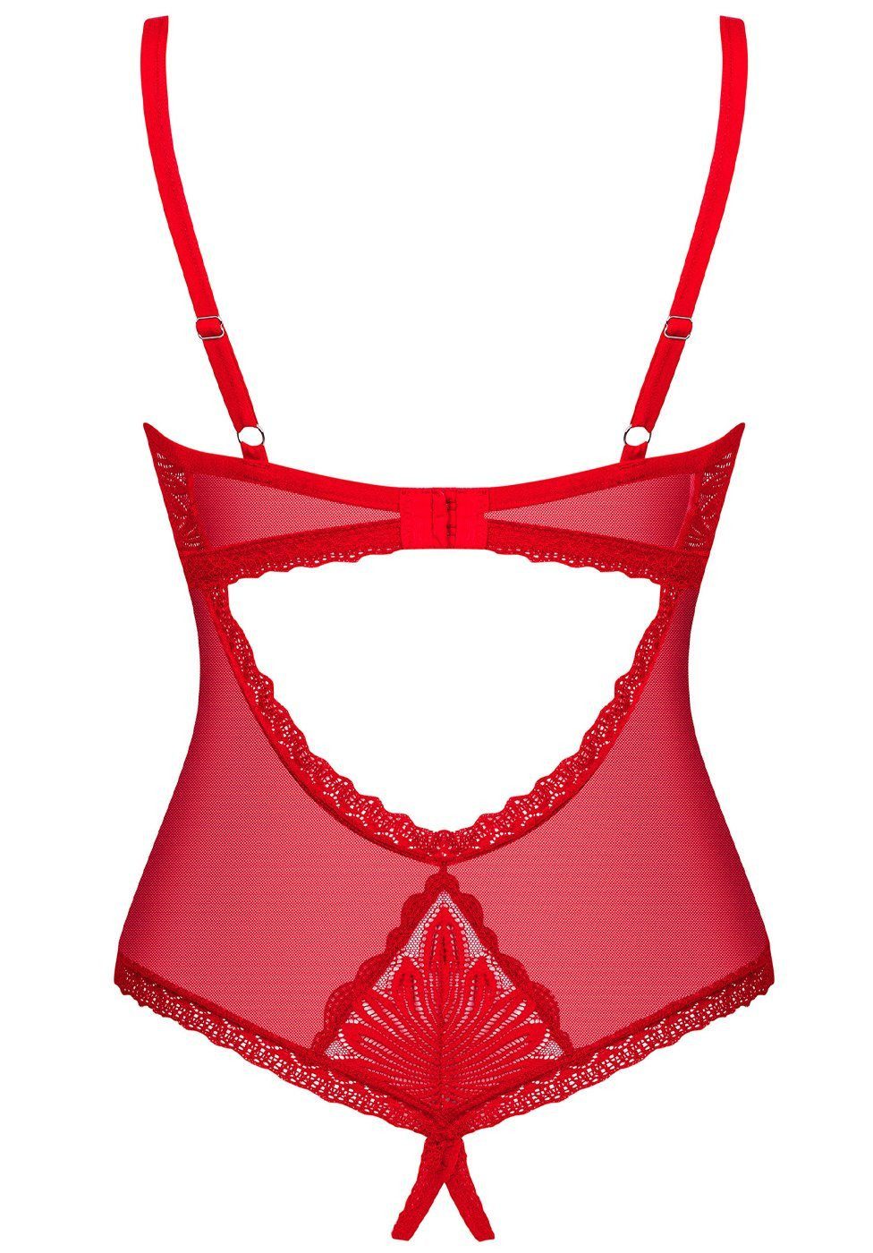 Obsessive Body Chilisa ouvert Body mit offenem Schritt Spitze - rot (1-tlg) transparent