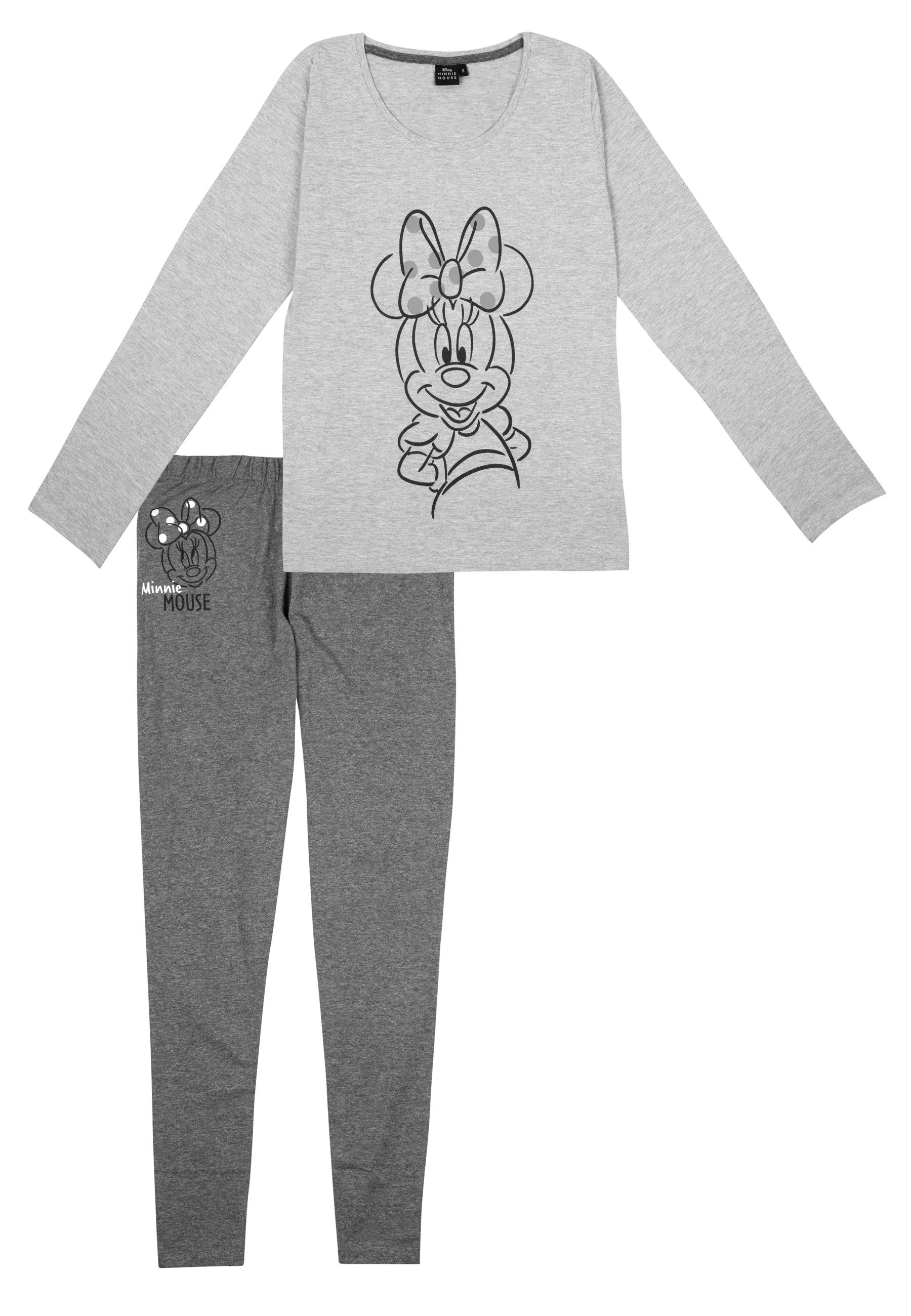 United Labels® Schlafanzug Disney Minnie Mouse Schlafanzug Damen Pyjama Set Langarm Grau